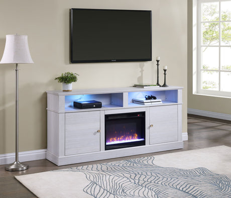 Lucifer - TV Stand Console With Fireplace - White Walnut by Lilola Home | Bel Furniture