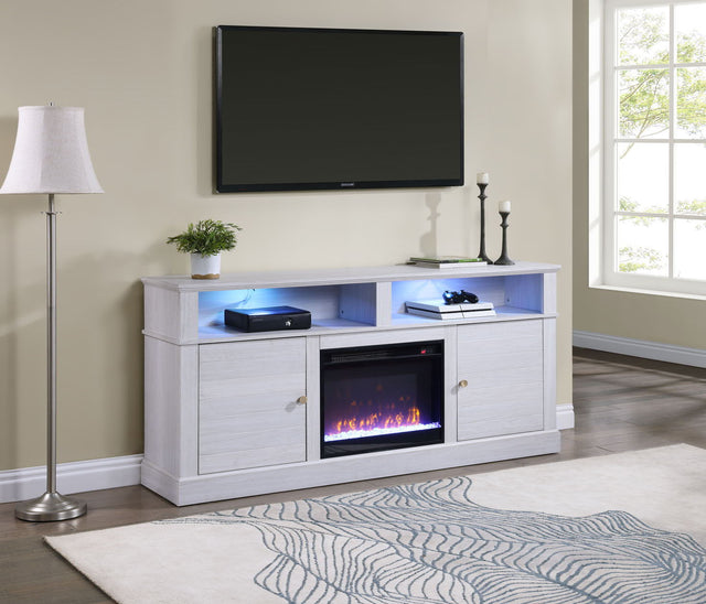 Lucifer - TV Stand Console With Fireplace - White Walnut by Lilola Home | Bel Furniture