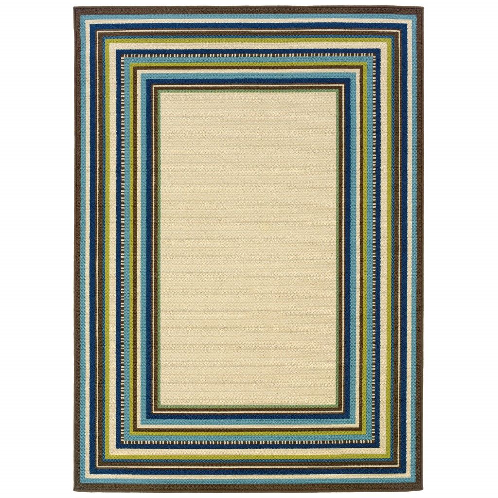 Striped Indoor / Outdoor Area Rug - Ivory / Blue