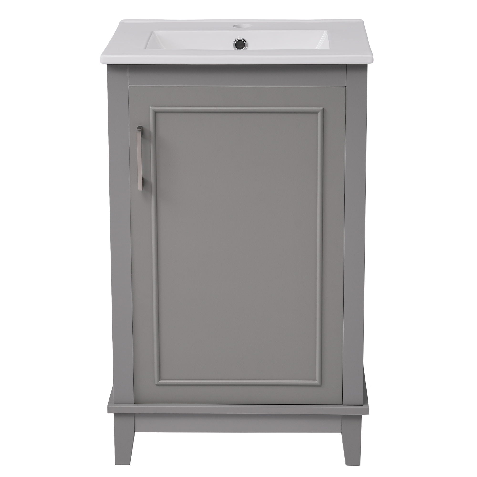 Modern Small Bathroom Vanity Cabinet With Ceramic Basin, Ample Storage, 1 Soft Close Door