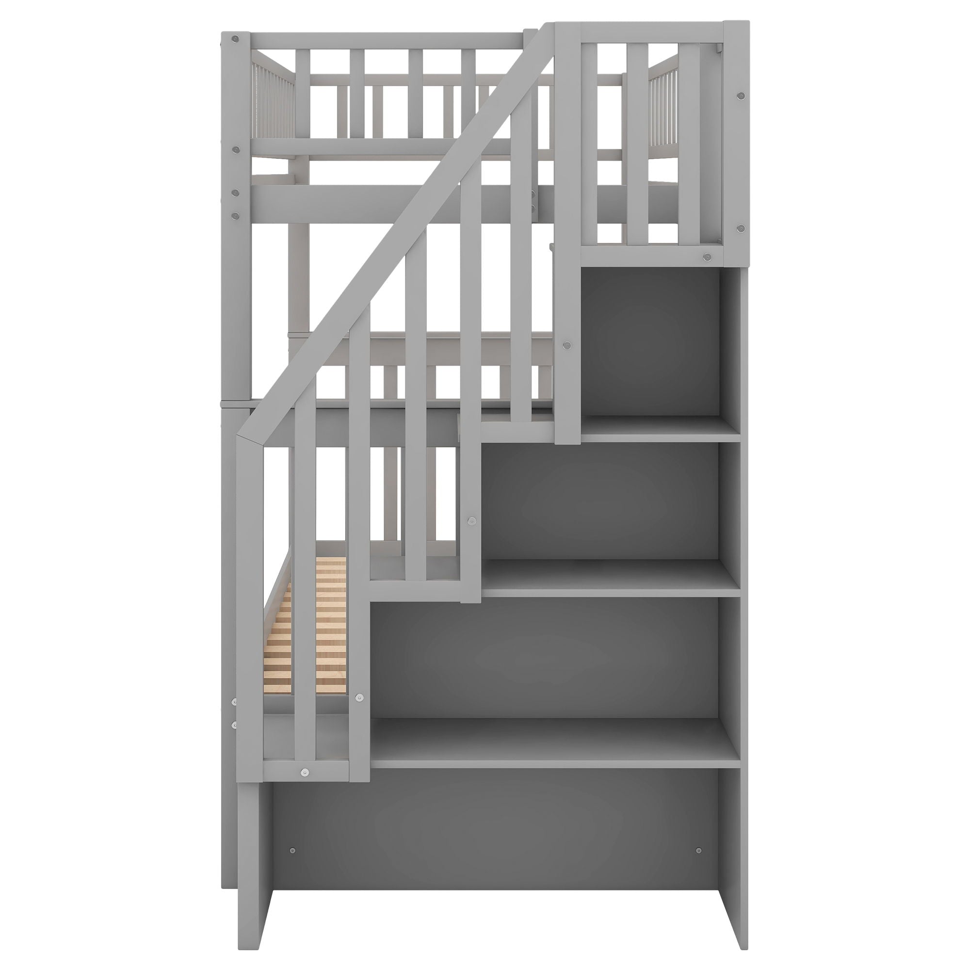 Twin Over Twin Bunk Bed With Trundle And Storage - Gray