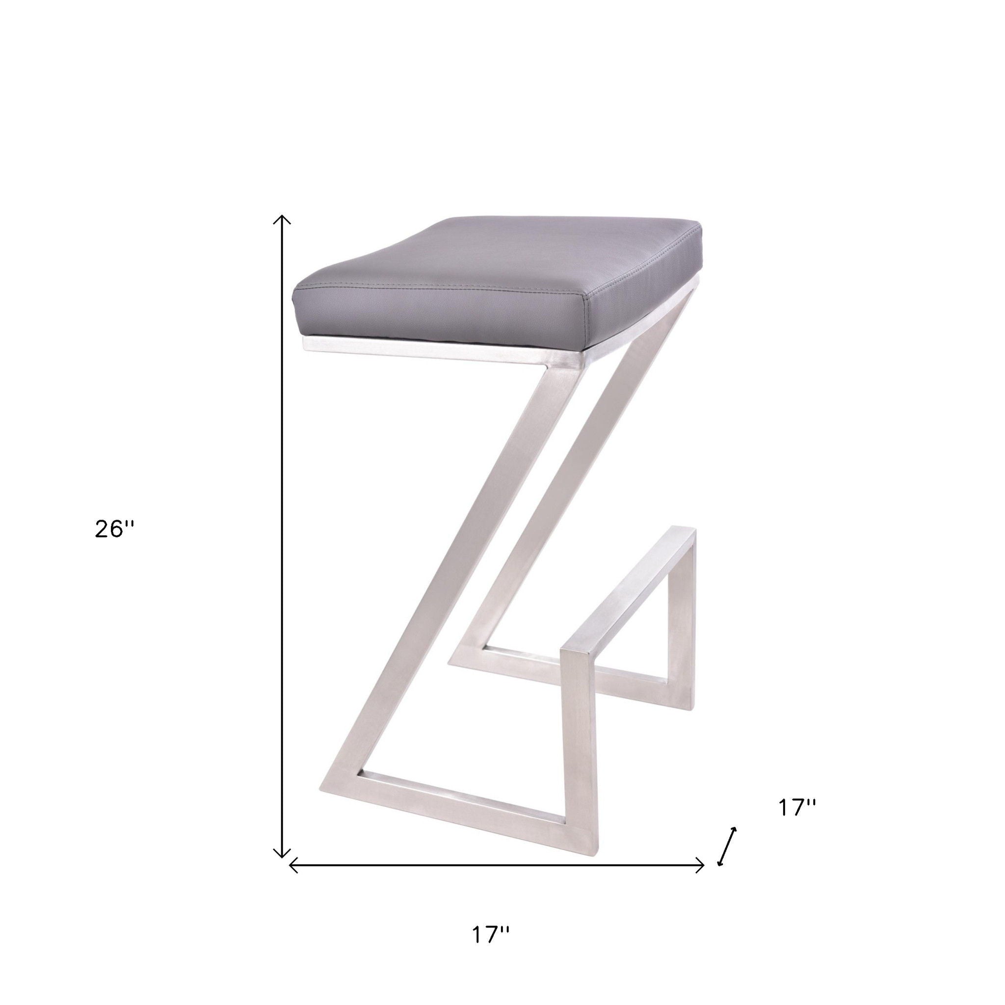 Iron Backless Counter Height Bar Chair - Gray / Silver