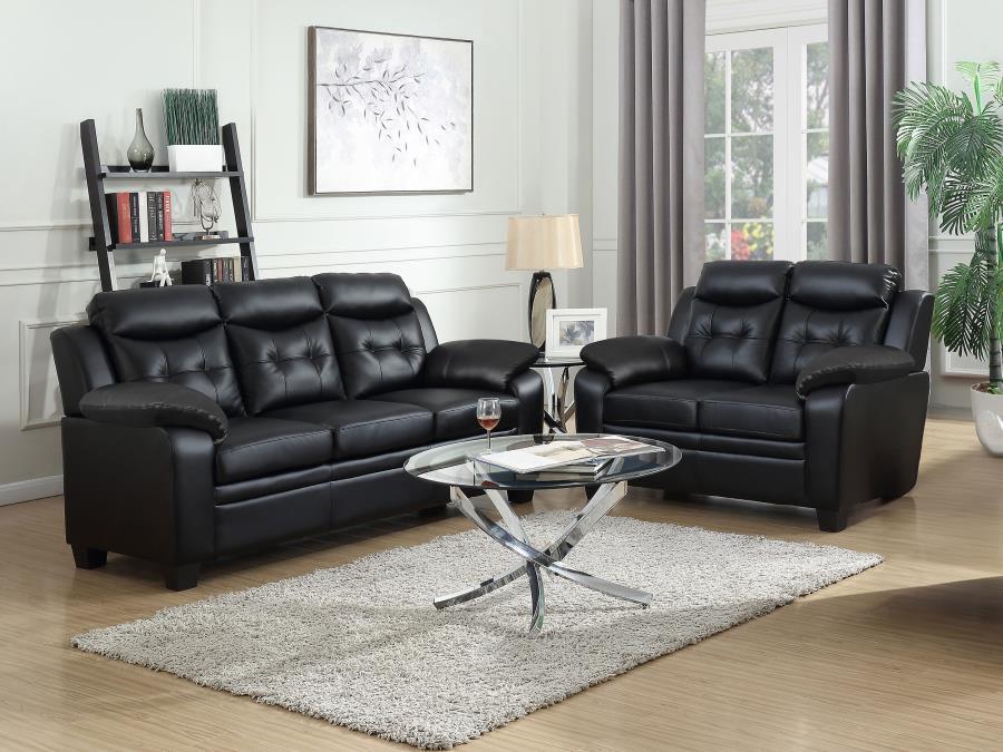 Finley - Upholstered Padded Arm Tufted Sofa Set Black 2 Pc. Sofa, Loveseat by CoasterEveryday | Bel Furniture