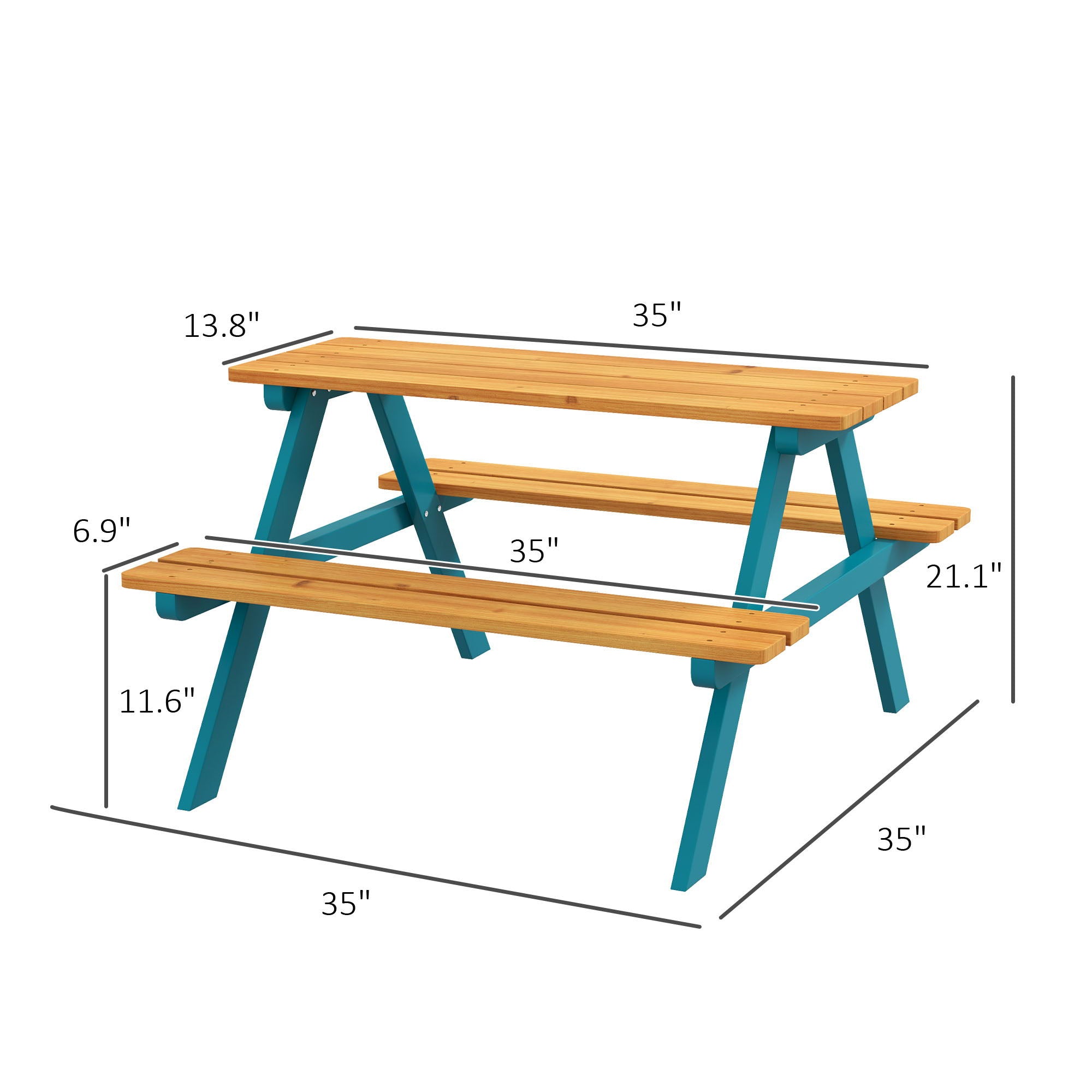 Outsunny - Kids Picnic Table Set With Wooden Table, Outdoor Bench Set With Seating For 4 Kids Ages 3-8 Years Old For Patio Garden, Easy Installation, Outdoor Indoor Use - Natural Wood