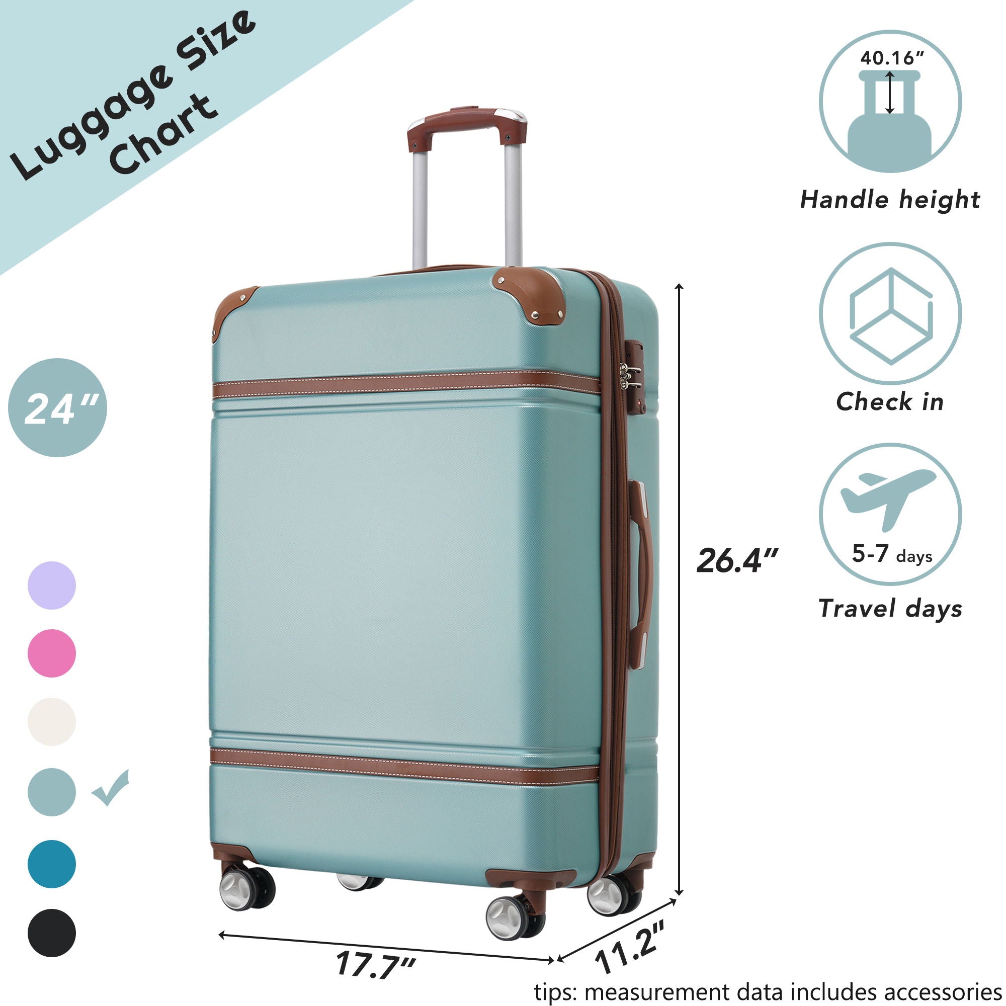 Hardshell Luggage With Tsa Lock, 24" Expandable Lightweight Suitcase With Spinner Wheels, Single Vintage Luggage