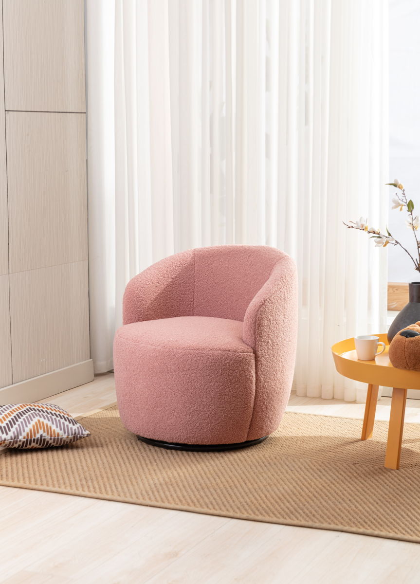 Teddy Fabric Swivel Accent Armchair Barrel Chair With Powder Coating Metal Ring