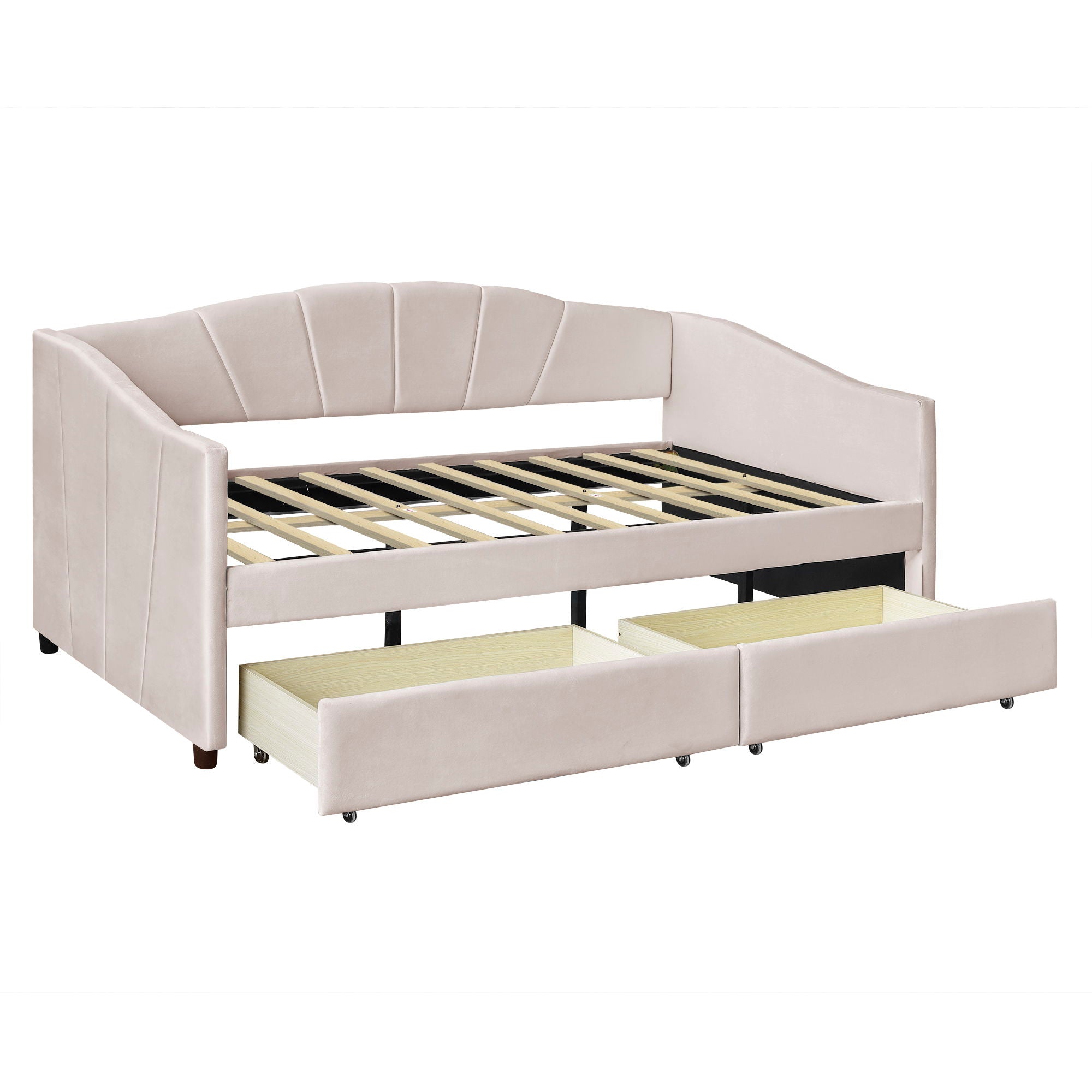 Upholstered Daybed With Two Drawers And Wood Slat