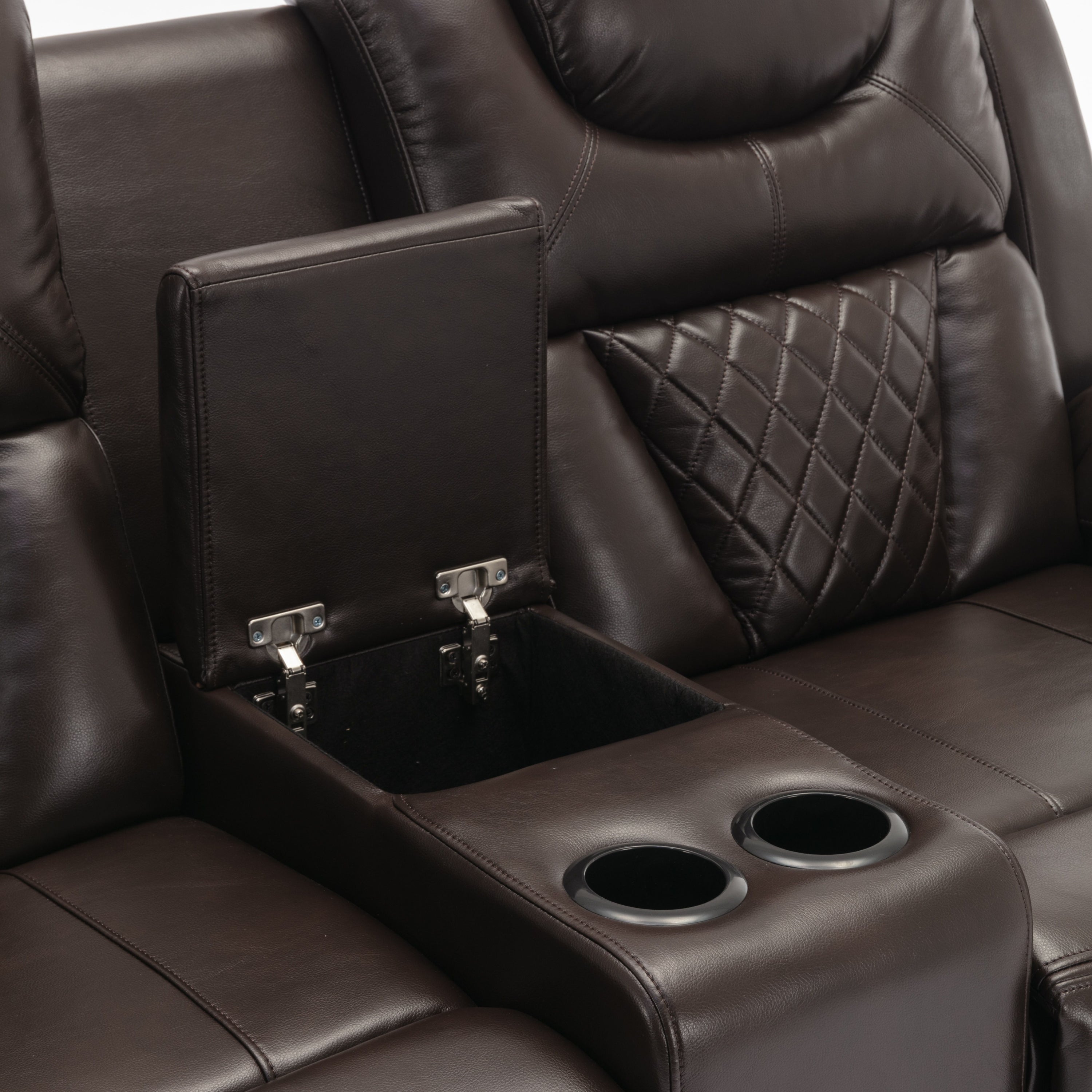 Home Theater Seating Manual Recliner Loveseat With Hide-Away Storage, Cup Holders And Led Light Strip For Living Room