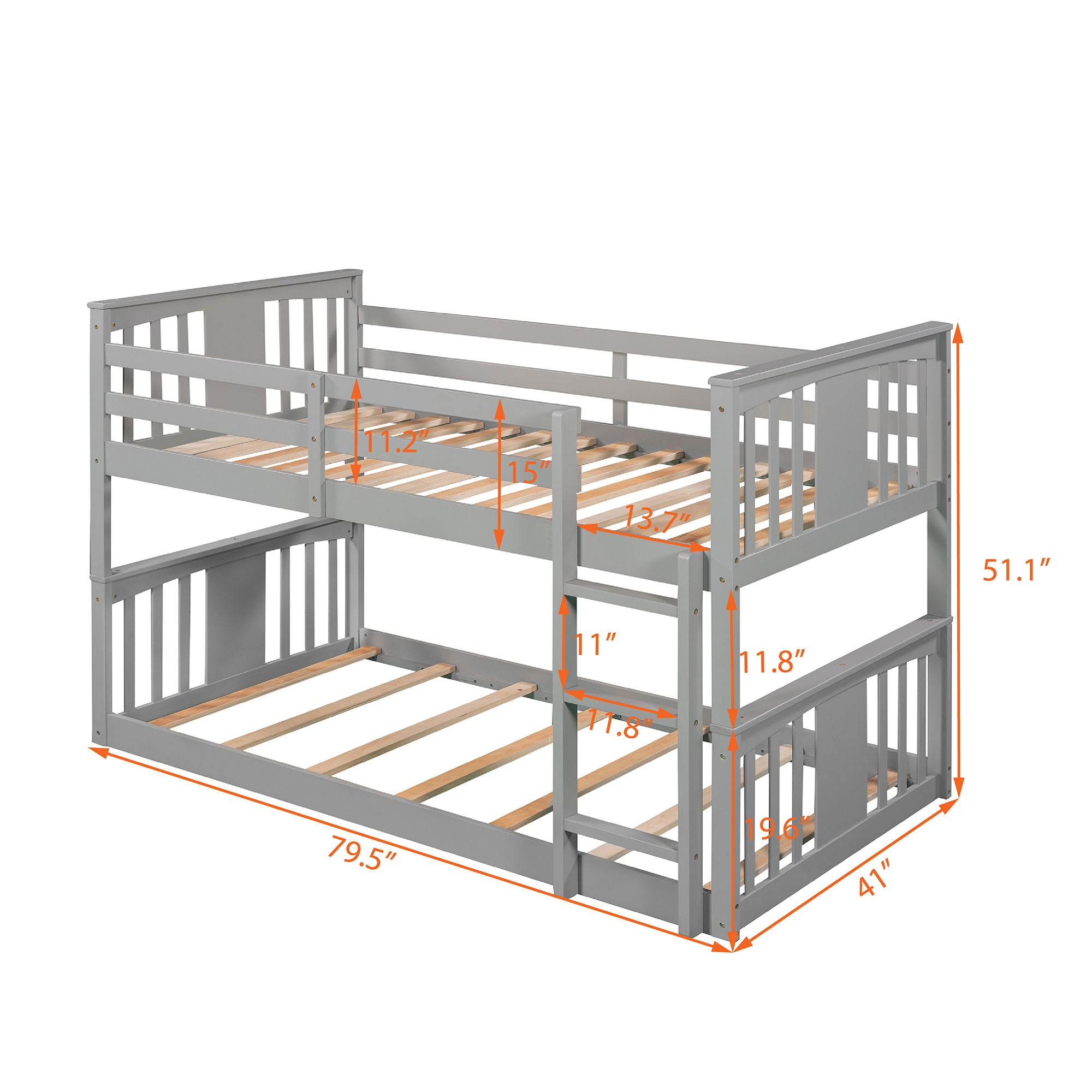 79.5" Twin Over Twin Bunk Bed With Ladder - Gray