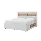 Sacha - Bed With LED And Bookcase Headboard, Built In Siderail Storage