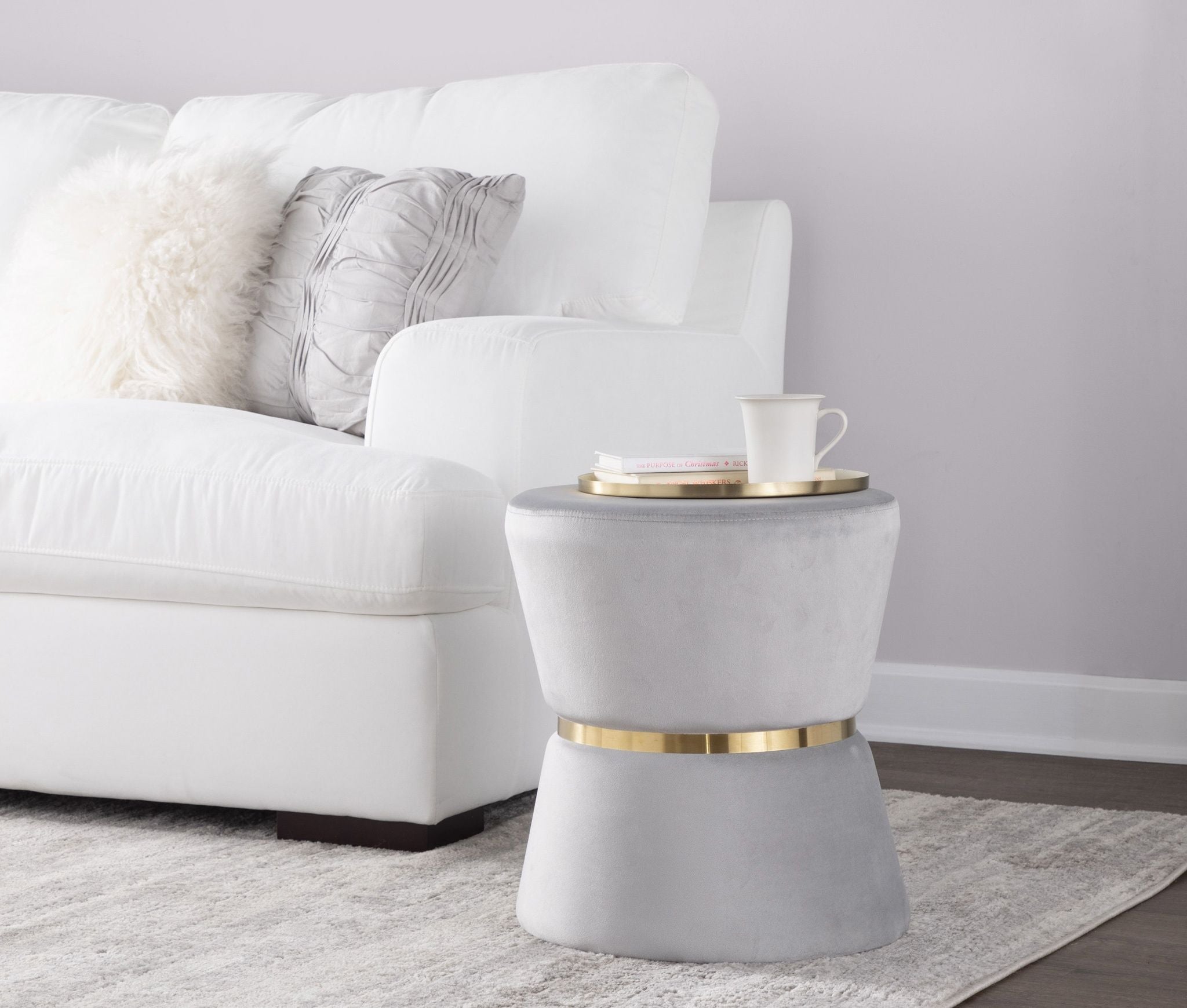 Gemma - Contemporary / Glam Ottoman - Silver / Gold