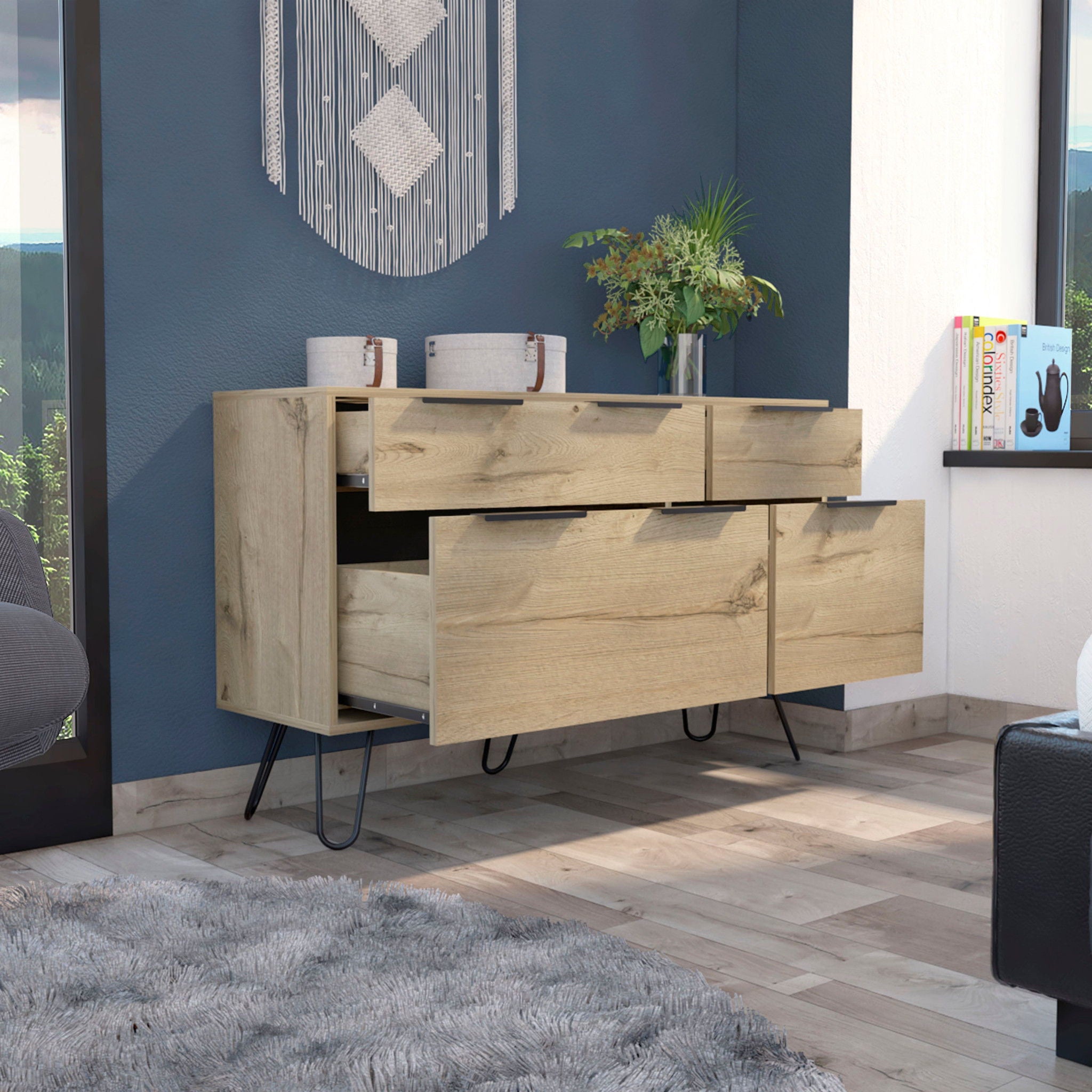 Four Drawer Double Dresser - Brown / Black