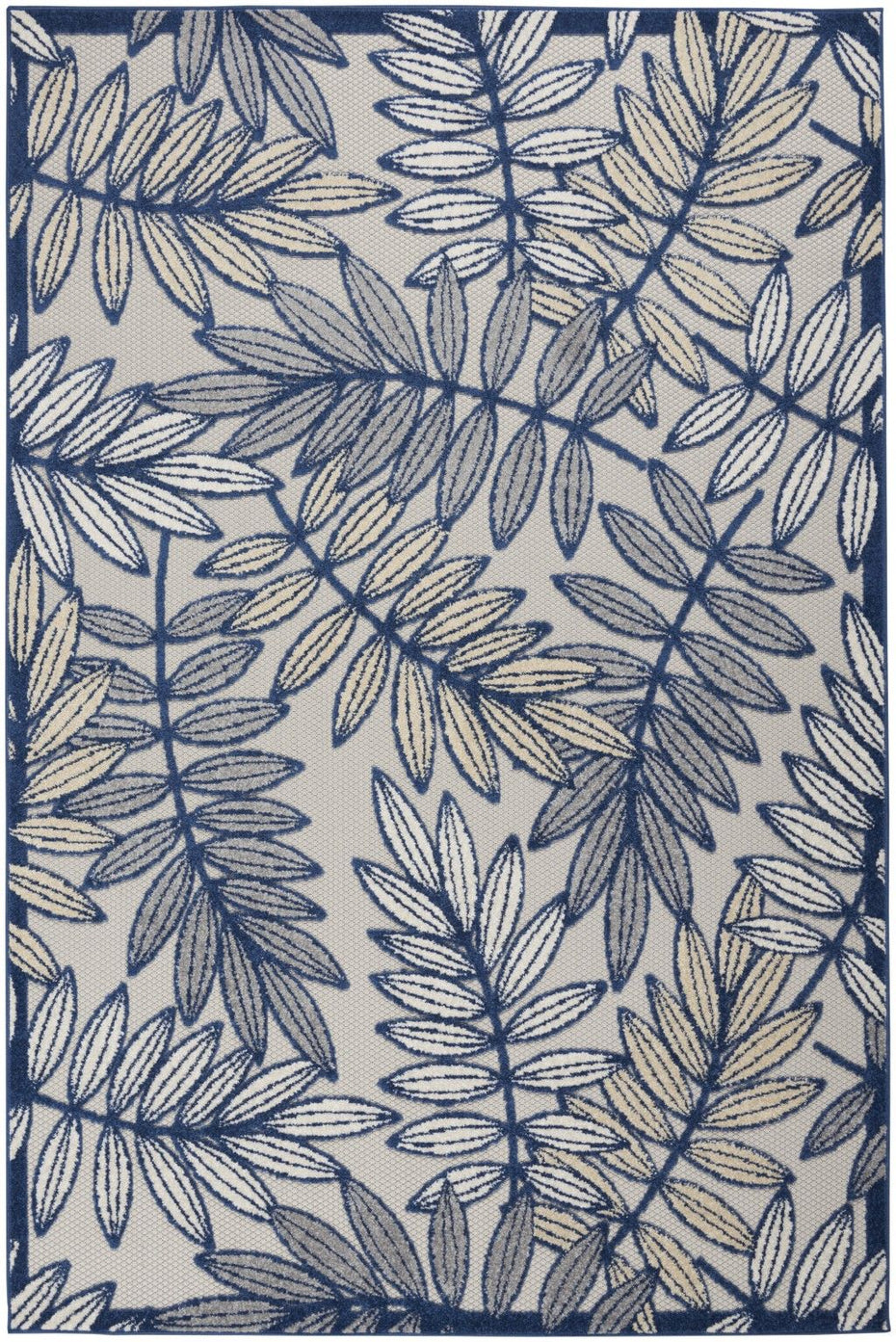 5' X 8' Floral Outdoor / Indoor Area Rug - Ivory / Blue