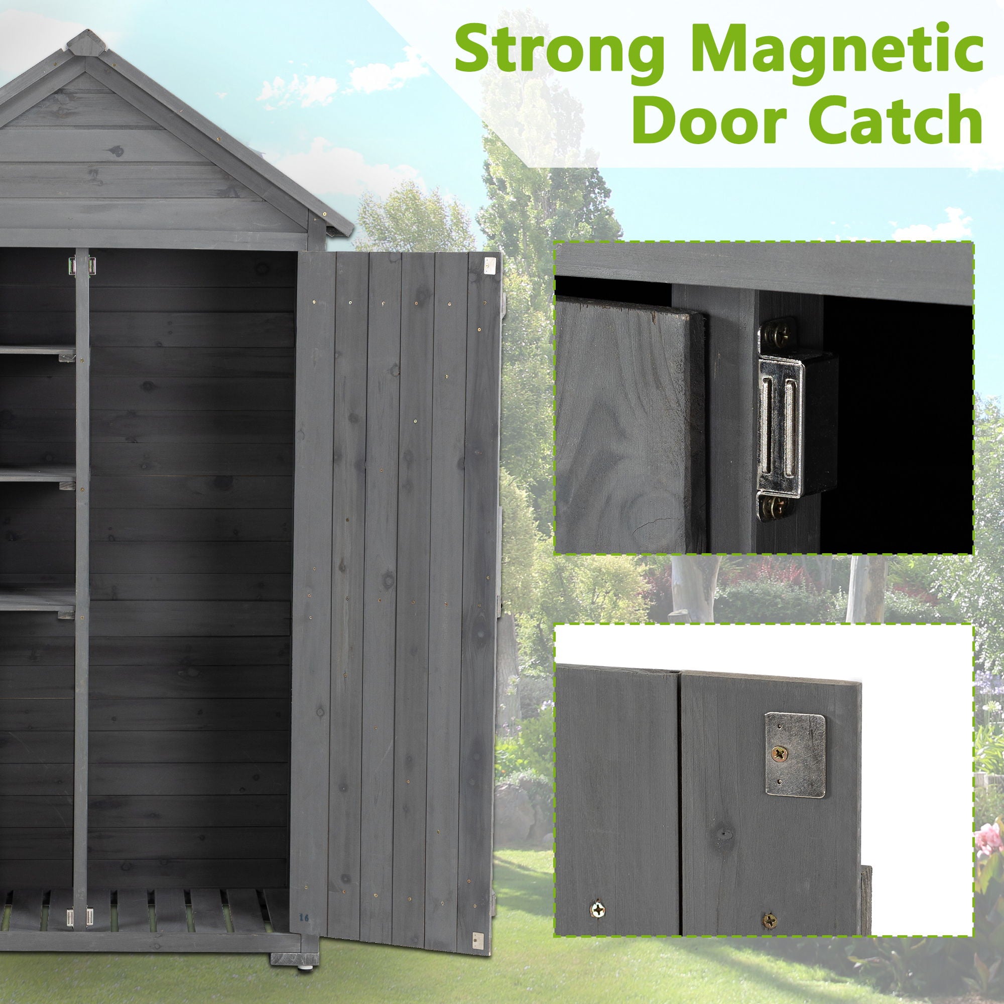 Outdoor Storage Cabinet, Garden Wood Tool Shed, Outside Wooden Shed Closet With Shelves And Latch For Yard