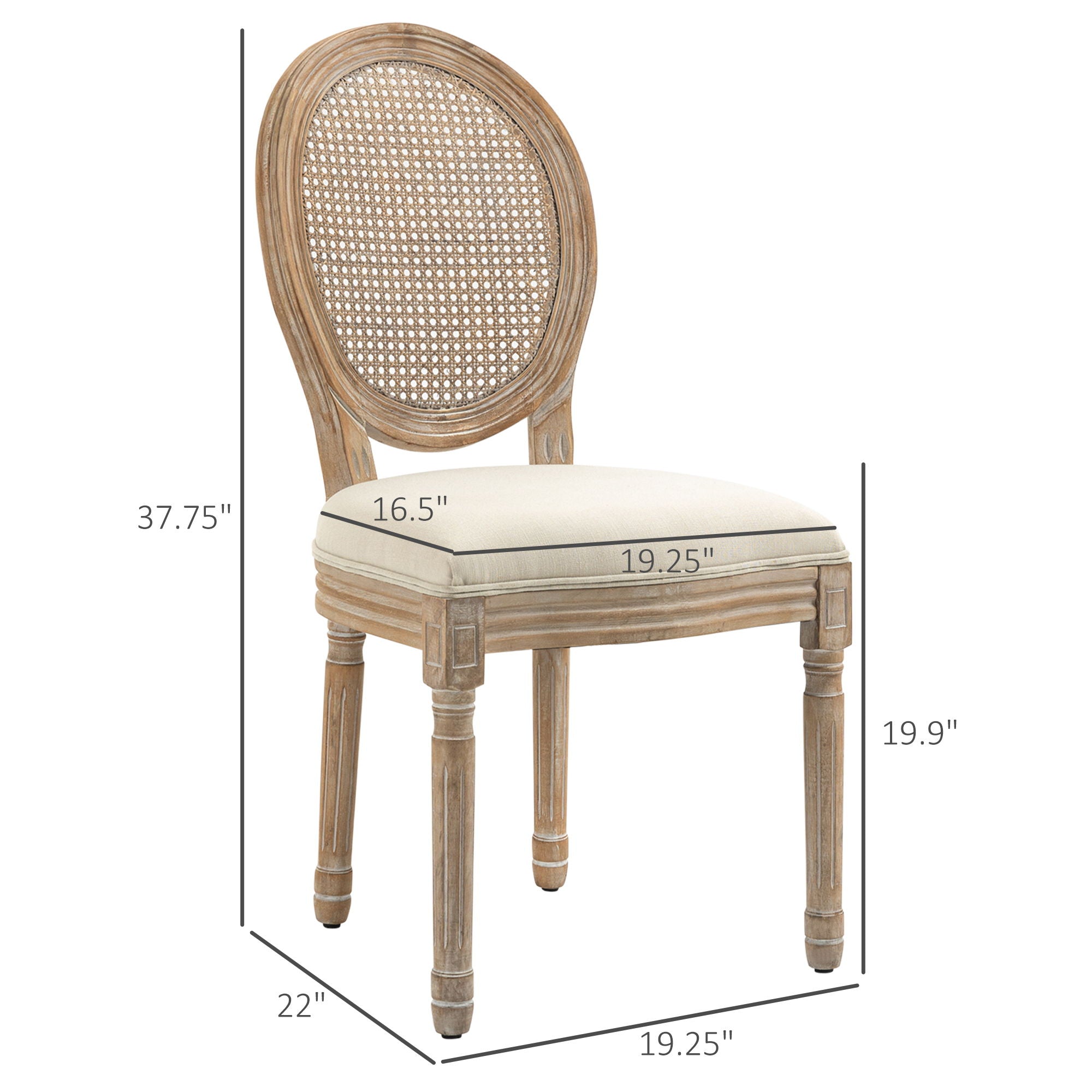 Homcom - French Style Upholstered Dining Chair Set, Armless Accent Side Chairs With Rattan Backrest And Linen-Touch Upholstery (Set of 2) - Cream White