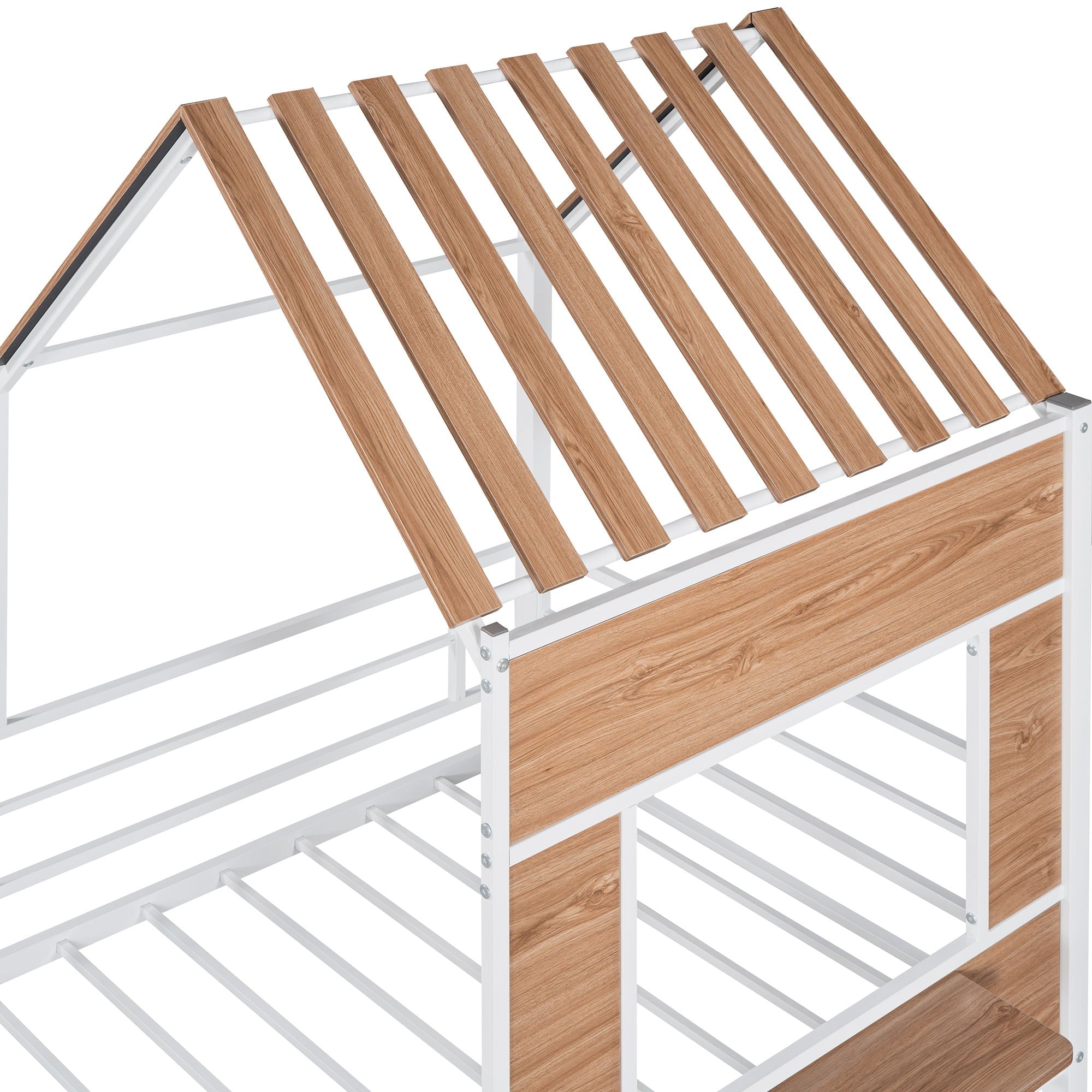 Twin Size Loft Bed With Roof, Window, Guardrail, Ladder