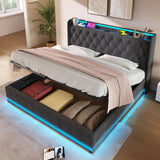 Upholstered Bed, 360 Surround LED Function, Remote Control, Hydraulic Storage Bed With USB, Type-C Charging (Without Mattress)