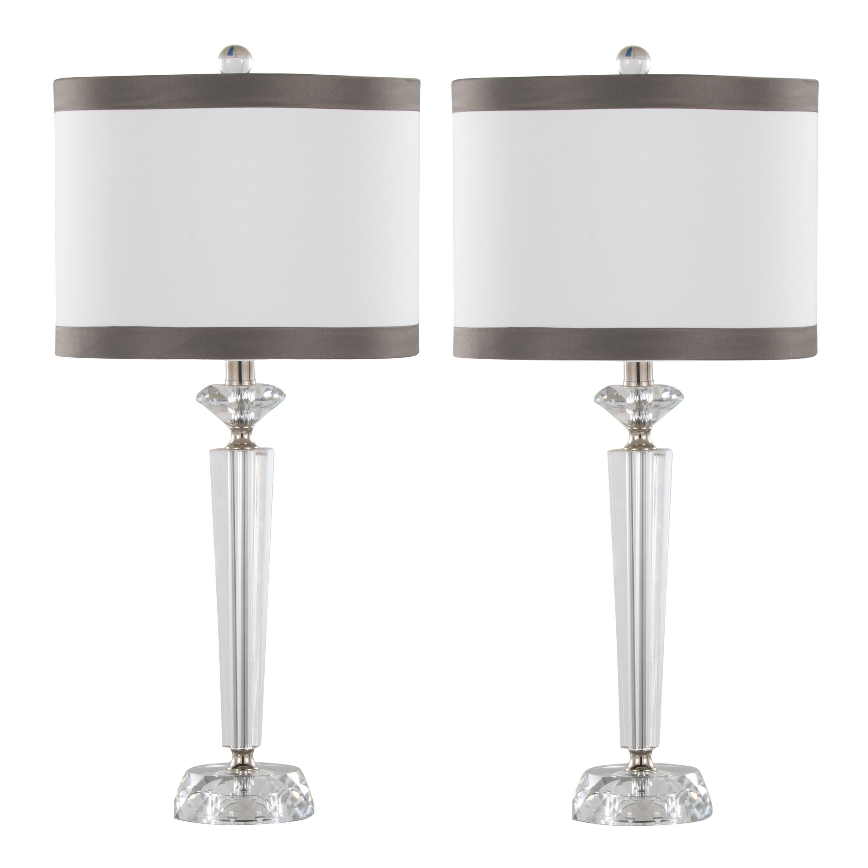 Diamond - Torch Crystal Contemporary Table Lamp (Set of 2) - Clear / Off White / Dark Gray / Polished Nickel