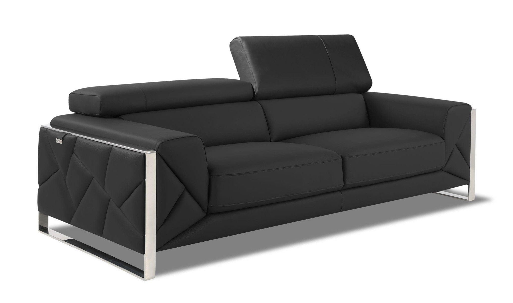 Italian Leather Sofa & Silver Legs - Gray