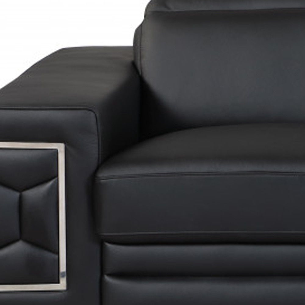 Sofa Italian Leather With Silver Legs - Black