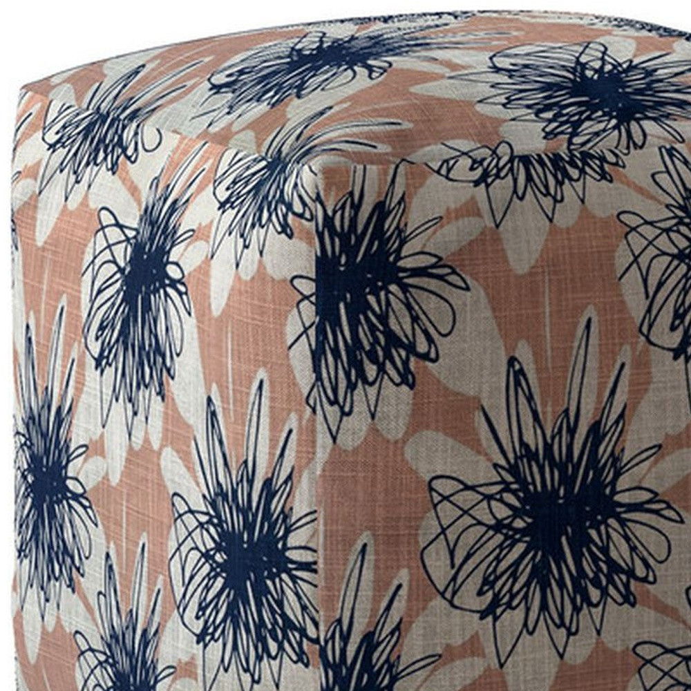 Canvas Floral Pouf Ottoman - Pink / Blue