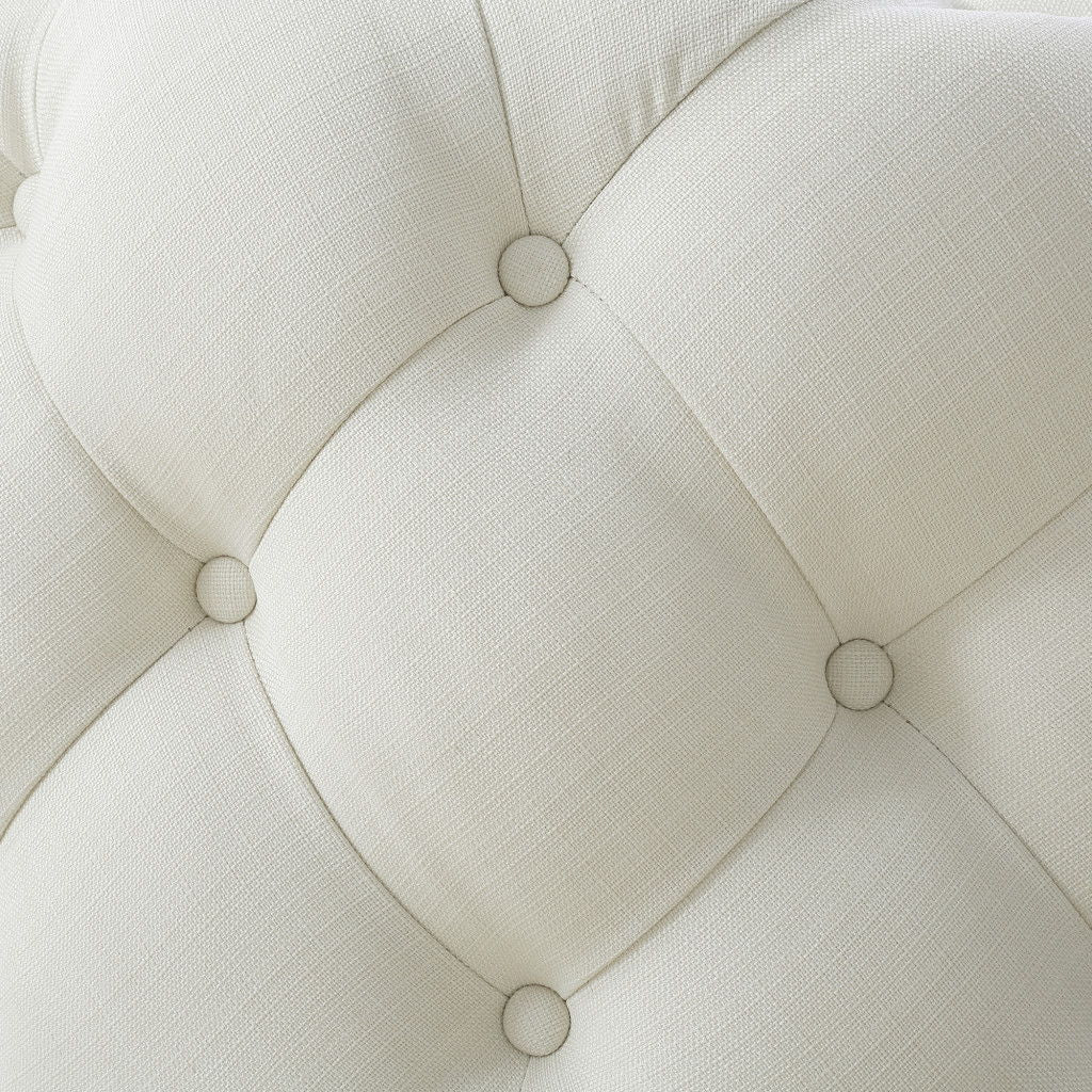 Linen Rolling Tufted Round Cocktail Ottoman - White