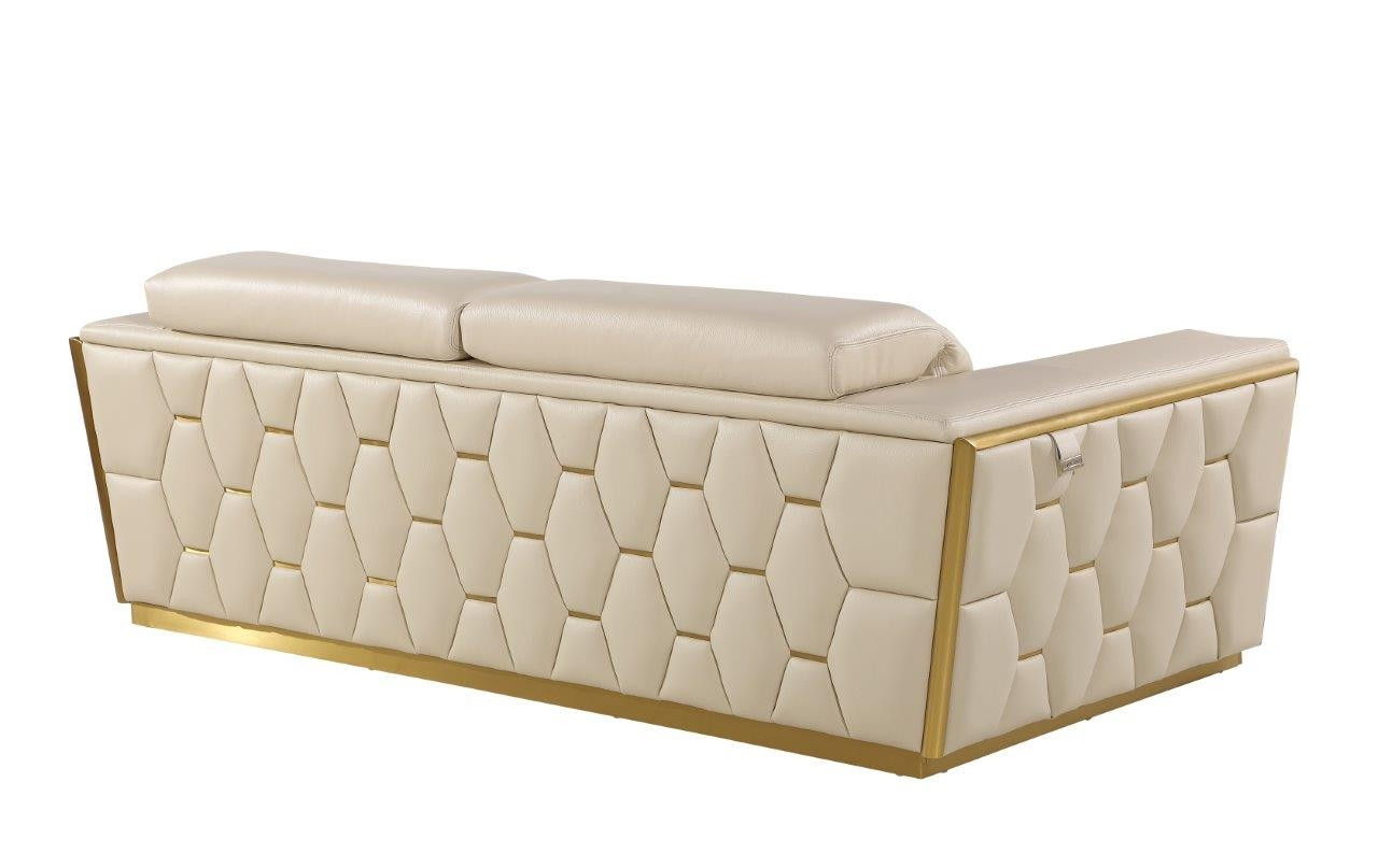 Leather Sofa - Beige / Gold