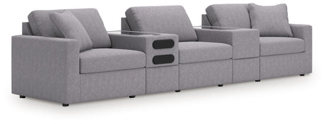Modmax - Granite - Sectional Gray 5 Pc. Sectional With Audio System And With Storage Console by Signature Design by Ashley® | Bel Furniture