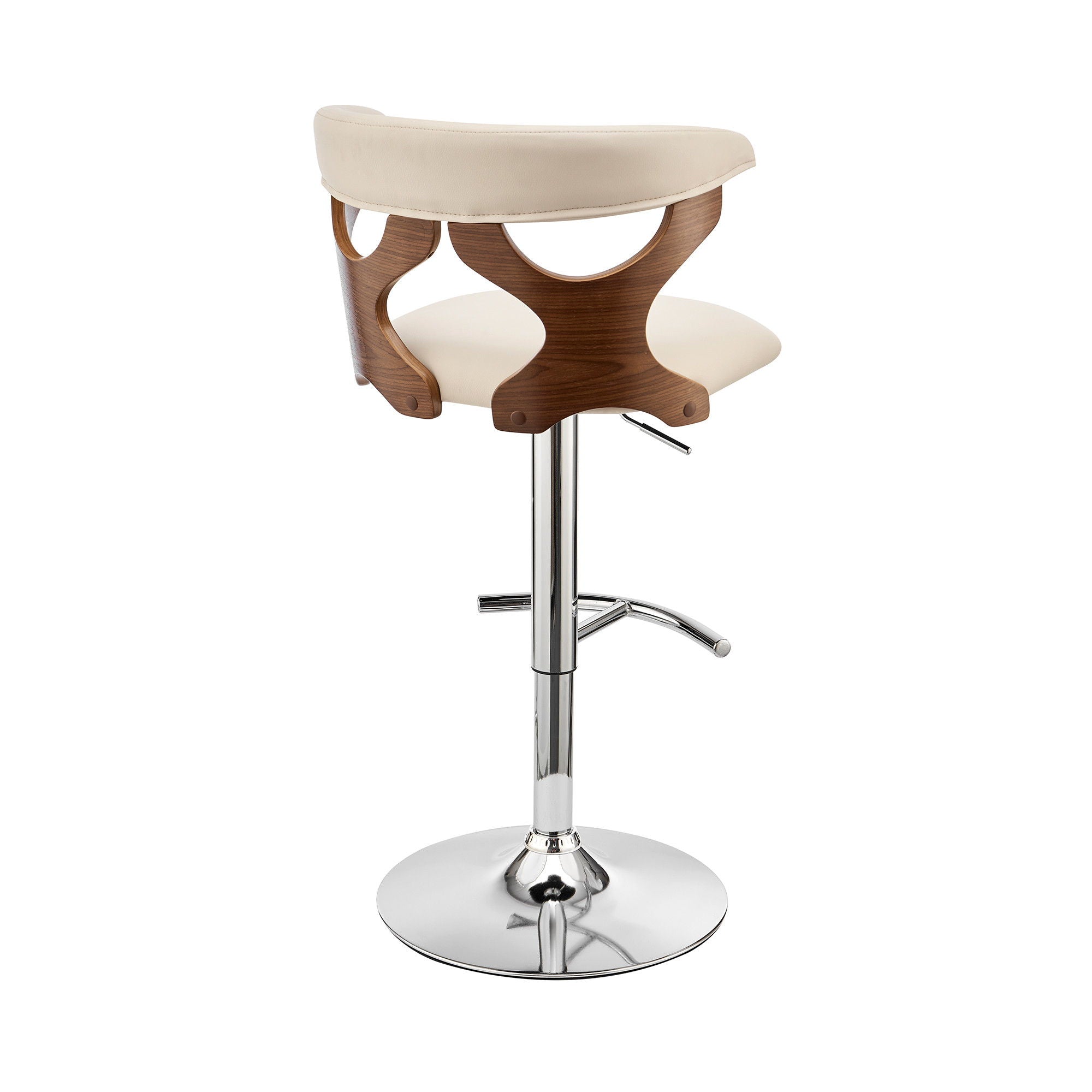 Faux Leather / Swivel Adjustable Height Bar Chair - Cream / Silver