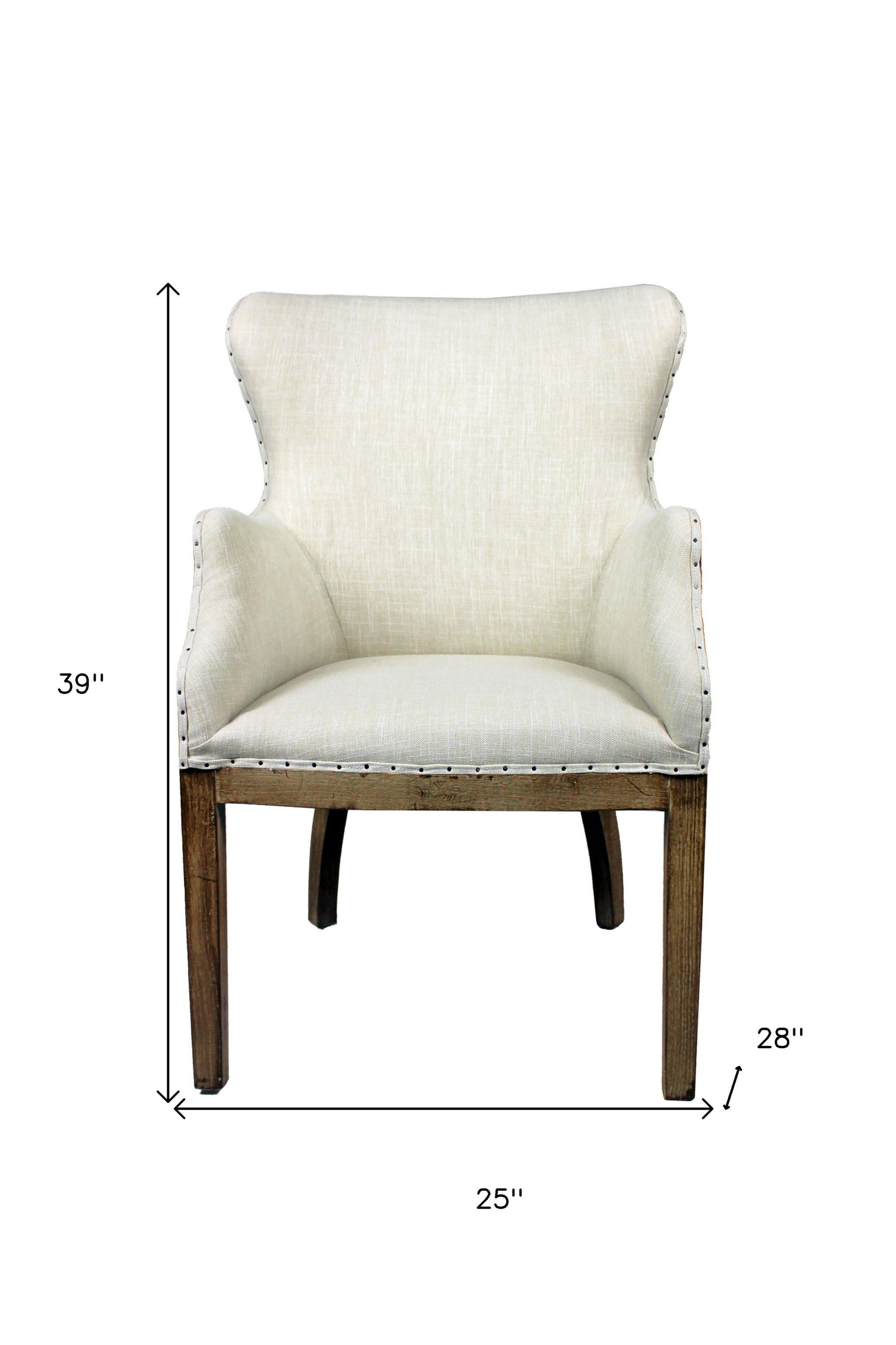 Fabric And Solid Wood Dining Arm Chair - Ivory / Brown