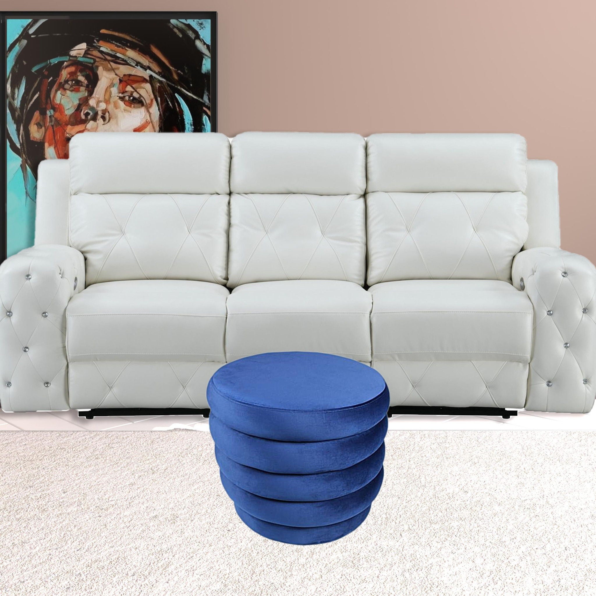 Velvet Tufted Round Cocktail Ottoman - Blue