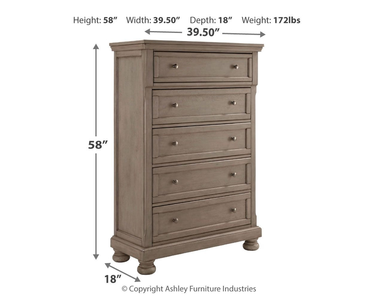 Lettner - Light Gray - Five Drawer Chest - 2-handles by Signature Design by Ashley® | Bel Furniture