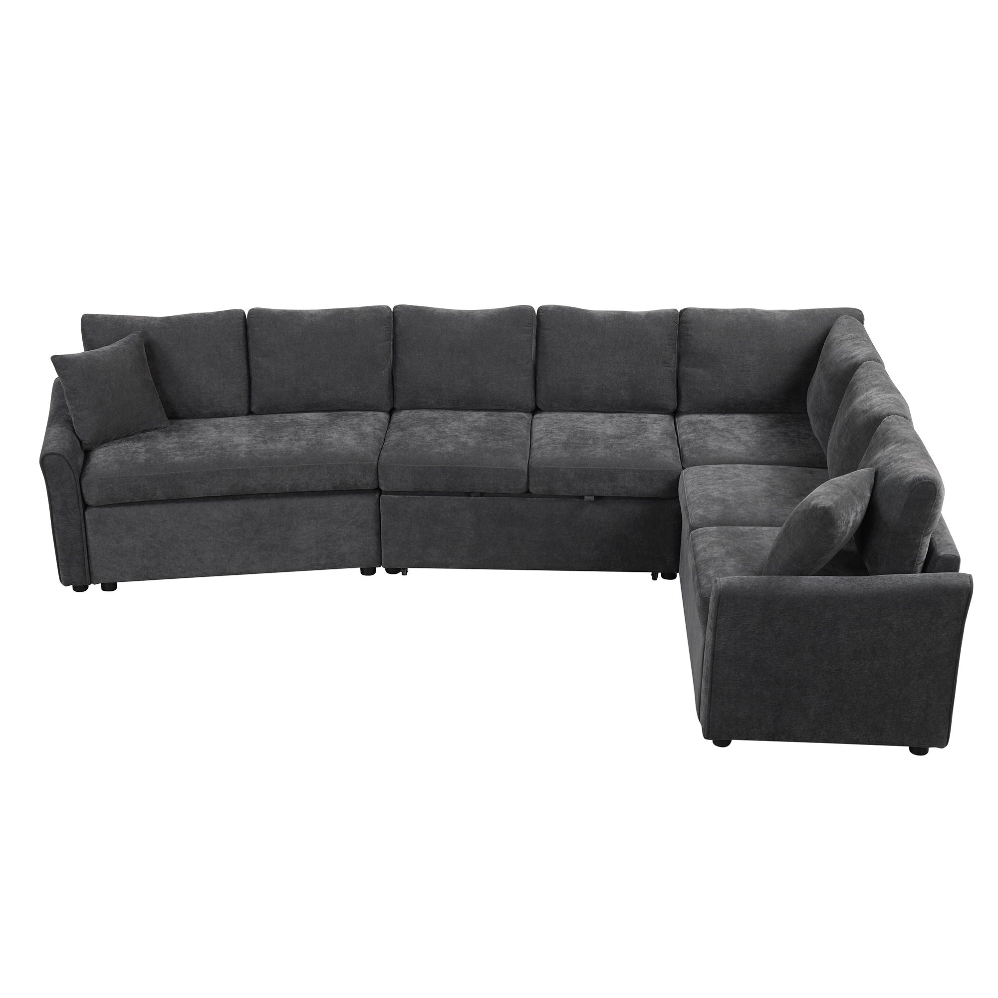 L-Shaped Sofa Convertible Sofa Bed Pull Out Sofa Sleeper With Two Back Pillows, Two USB Ports And Two Power Sockets For Living Room