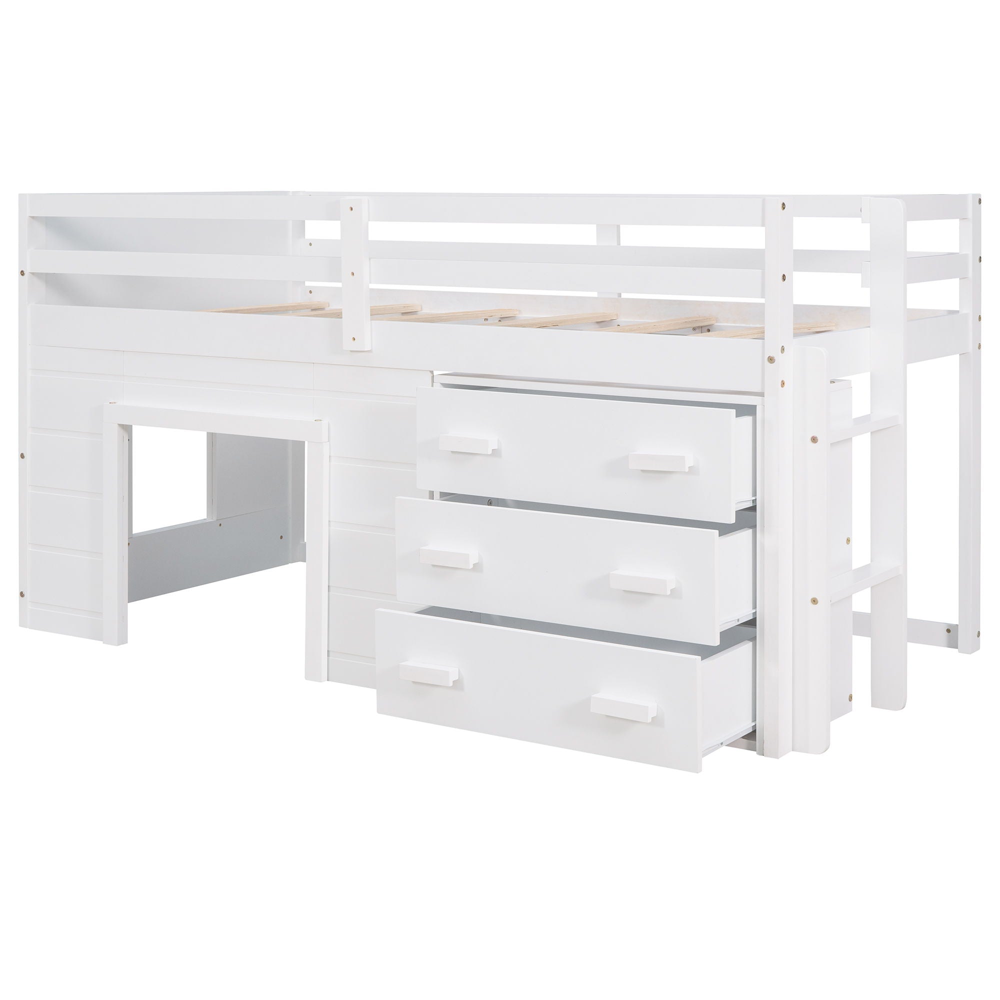 Twin Size Loft Bed With Cabinet And Shelf