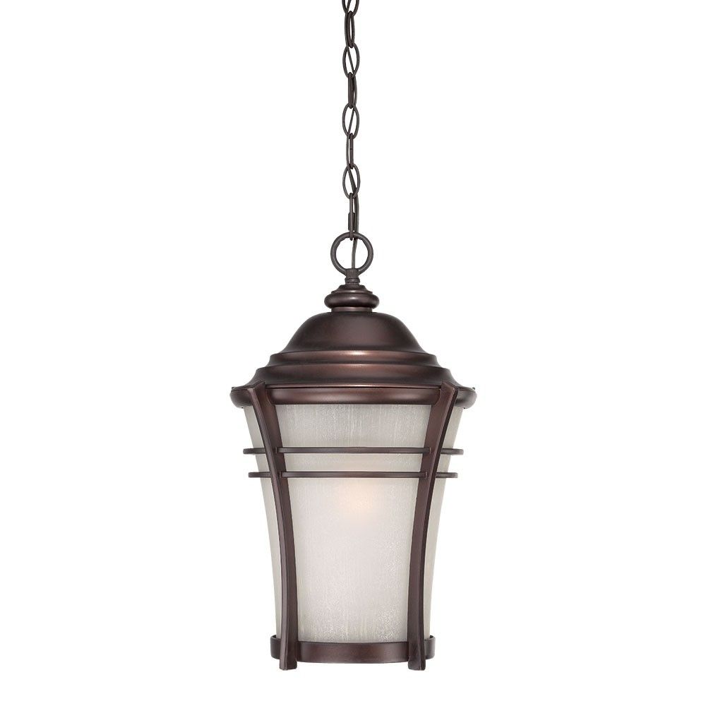 Glass Bronze Lantern Hanging Light - Frosted