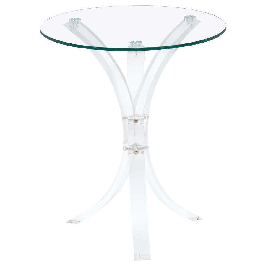 Laning - Round Glass Top Acrylic Side Table - Clear by CoasterEveryday | Bel Furniture