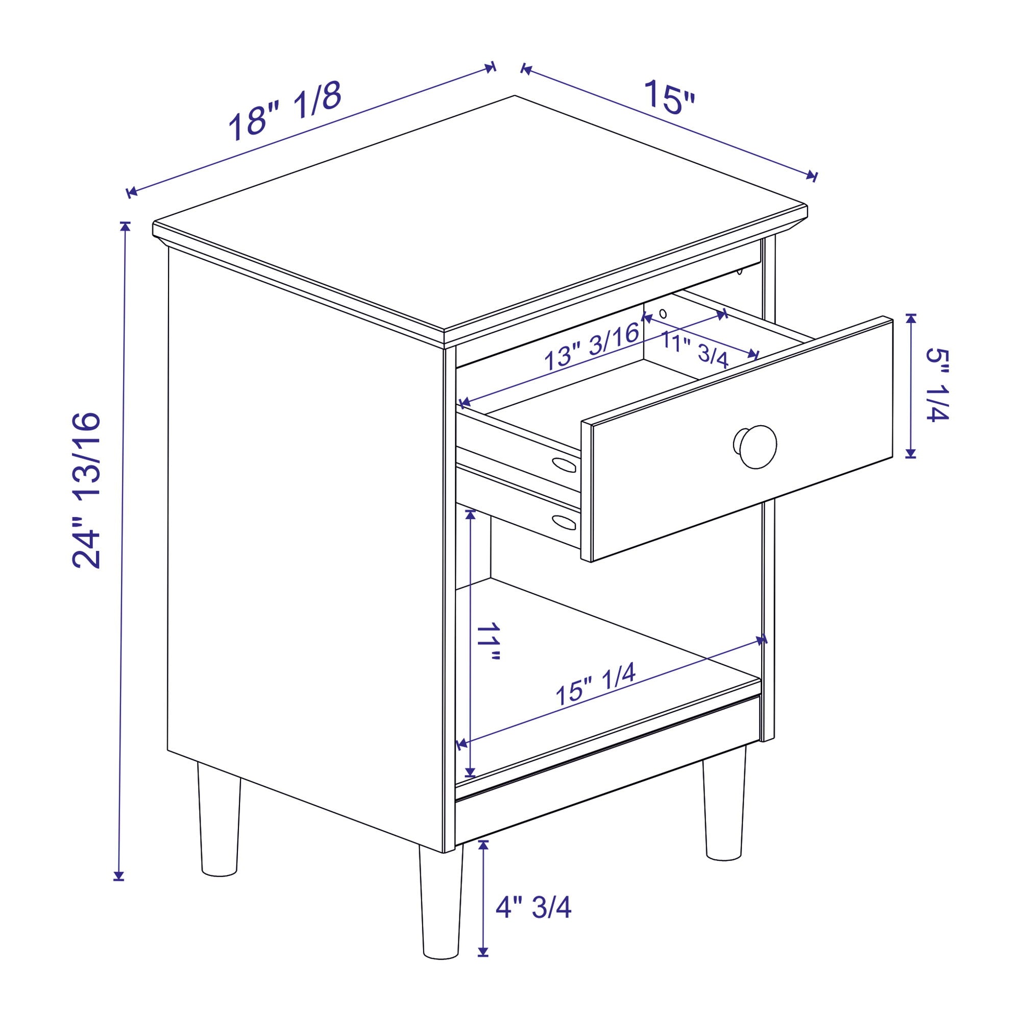 Classic 1 Drawer Solid Wood Nightstand With Cubby - Caramel