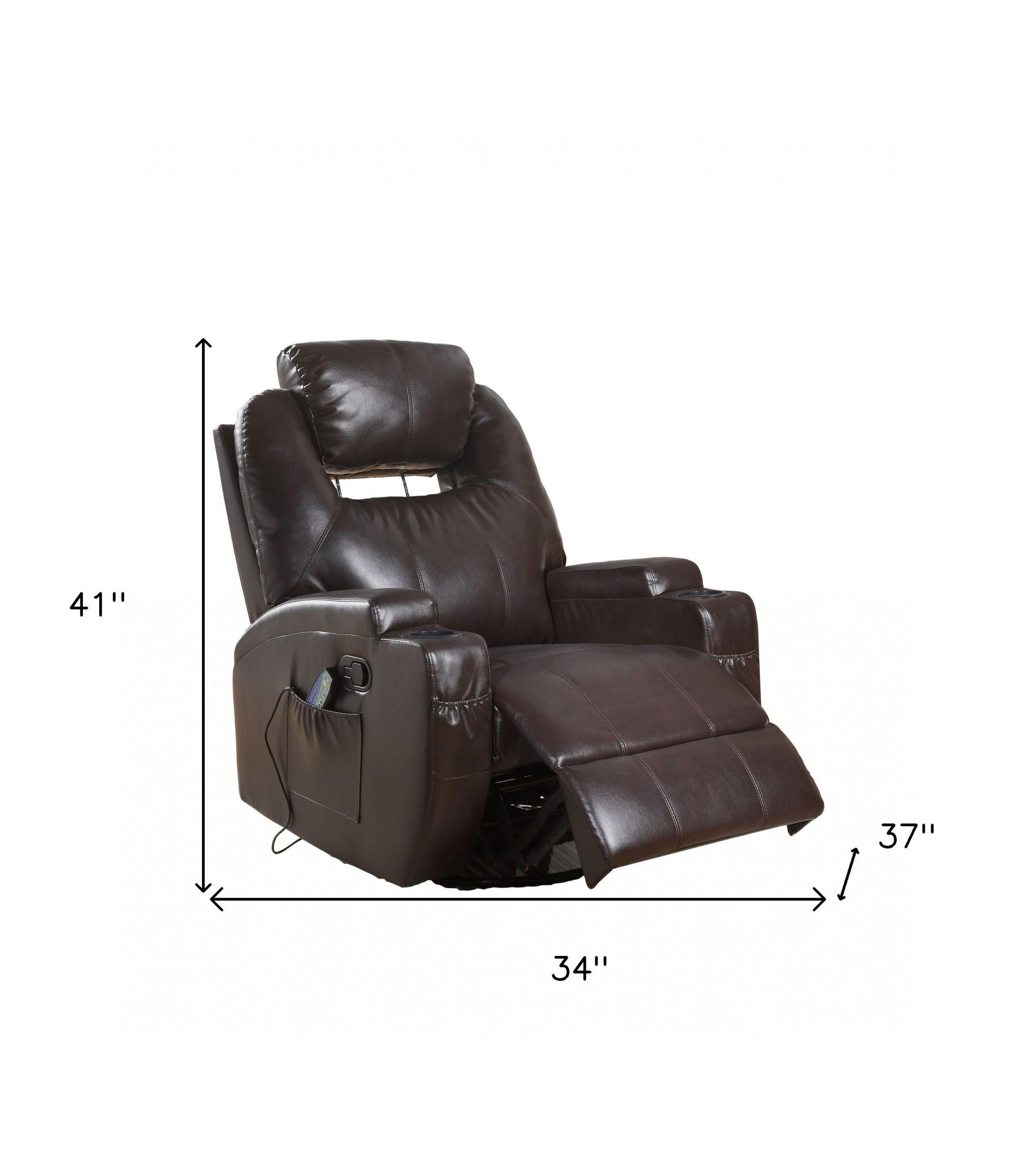 Faux Leather Heated Massage Home Theater Recliner - Brown