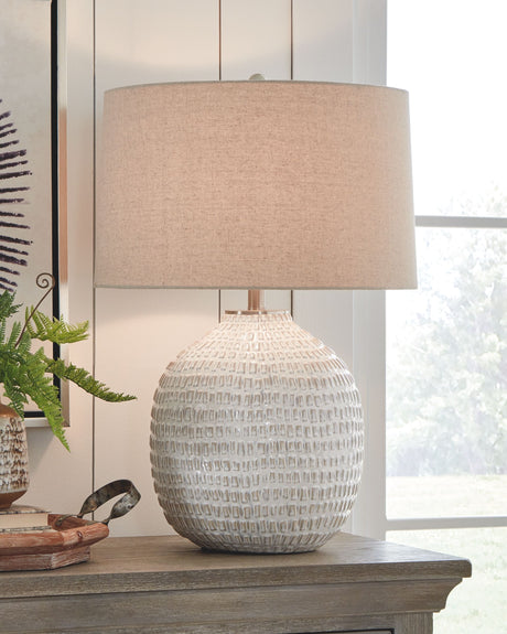 Jamon - Beige - Ceramic Table Lamp by Signature Design by Ashley® | Bel Furniture