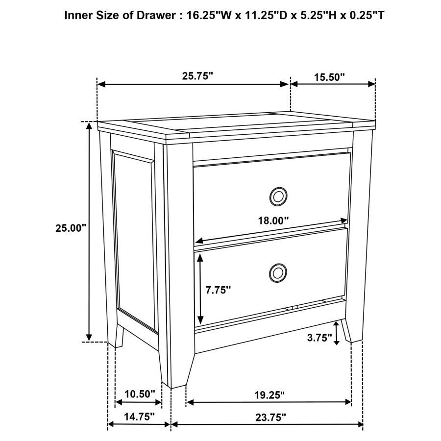 Hazlewood - 2-Drawer Nightstand Bedside Table - Vineyard Oak