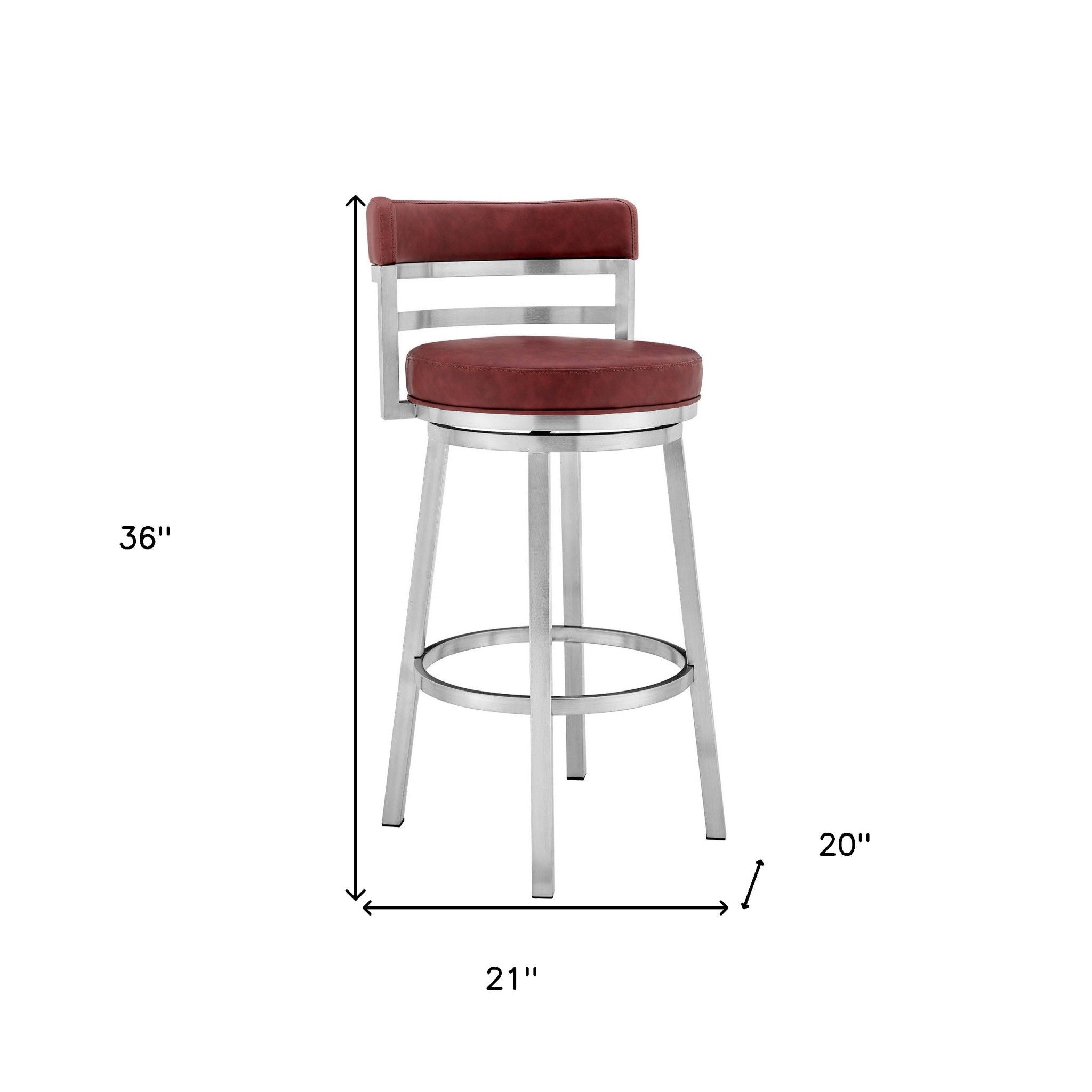 Faux Leather Swivel Low Back Counter Height Bar Chair - Red / Silver