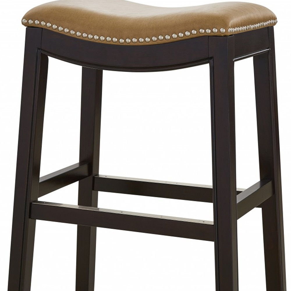 Solid Wood Backless Bar Height Bar Chair - Tan / Espresso