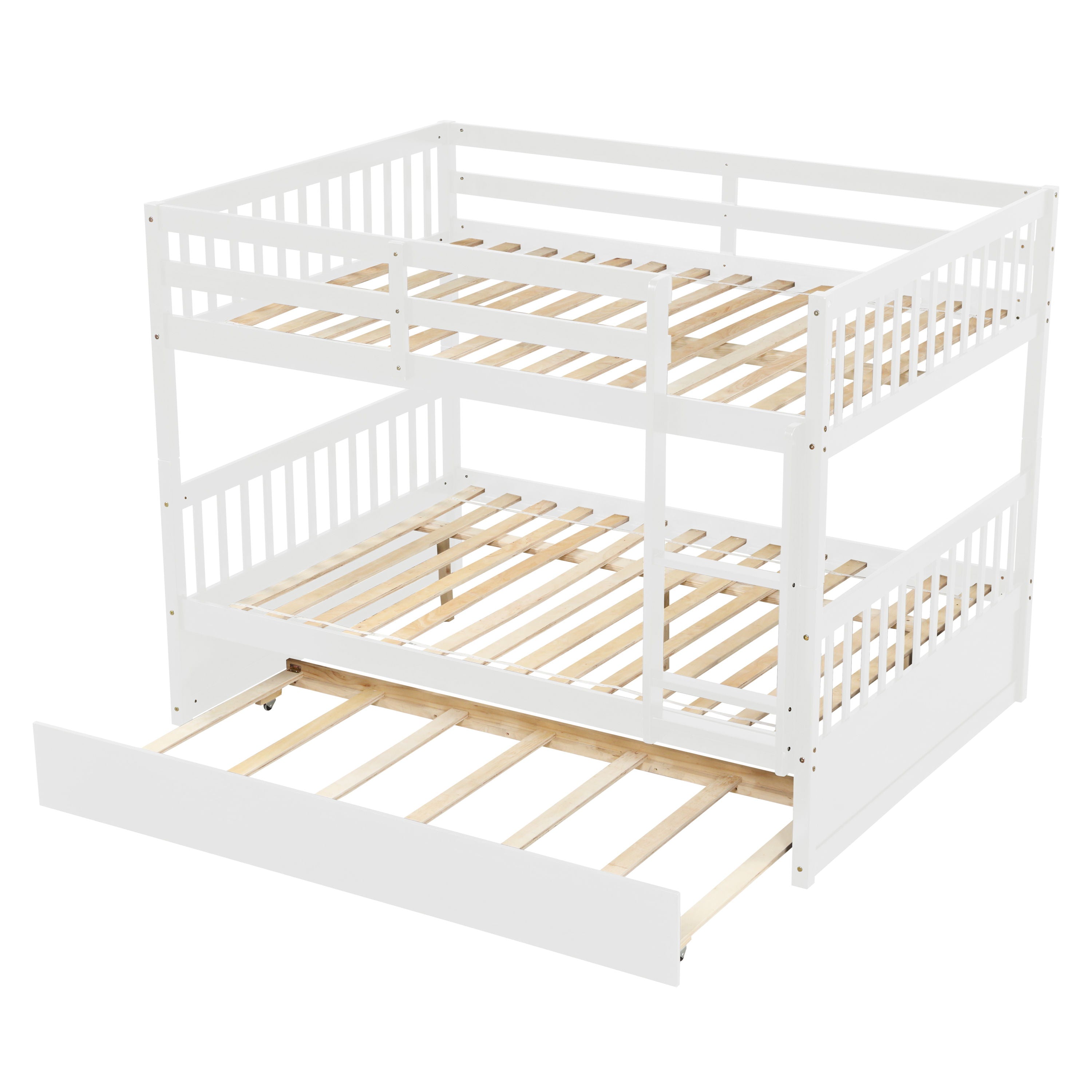 Bunk Bed With Trundle, Convertible To 2 Size Platform Bed, Bunk Bed With Ladder And Safety Rails For Kids