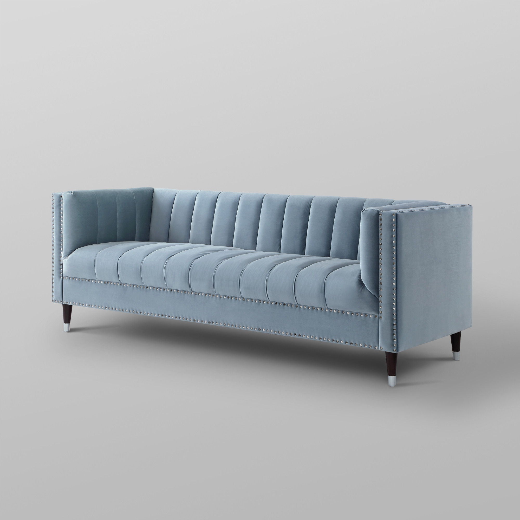 Velvet Sofa With Espresso Legs - Slate Blue