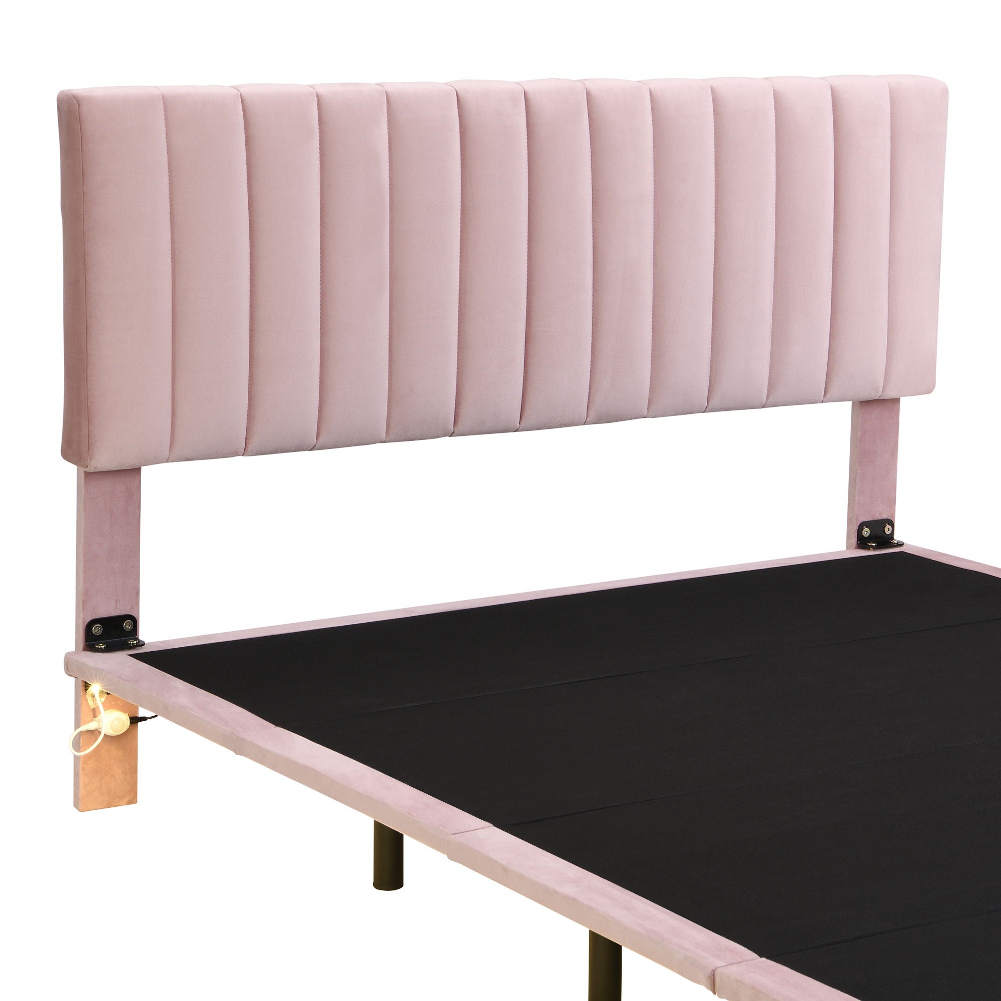 Upholstered Bed With Sensor Light And Headboard, Floating Velvet Platform Bed