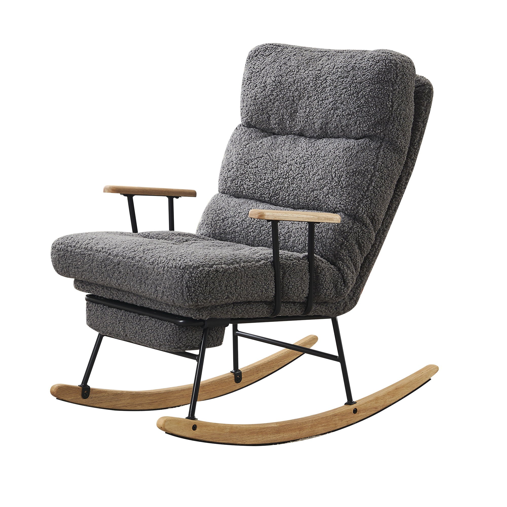 Modern Teddy Gliding Rocking Chair With High Back, Retractable Footrest, And Adjustable Back Angle For Nursery, Living Room, And Bedroom