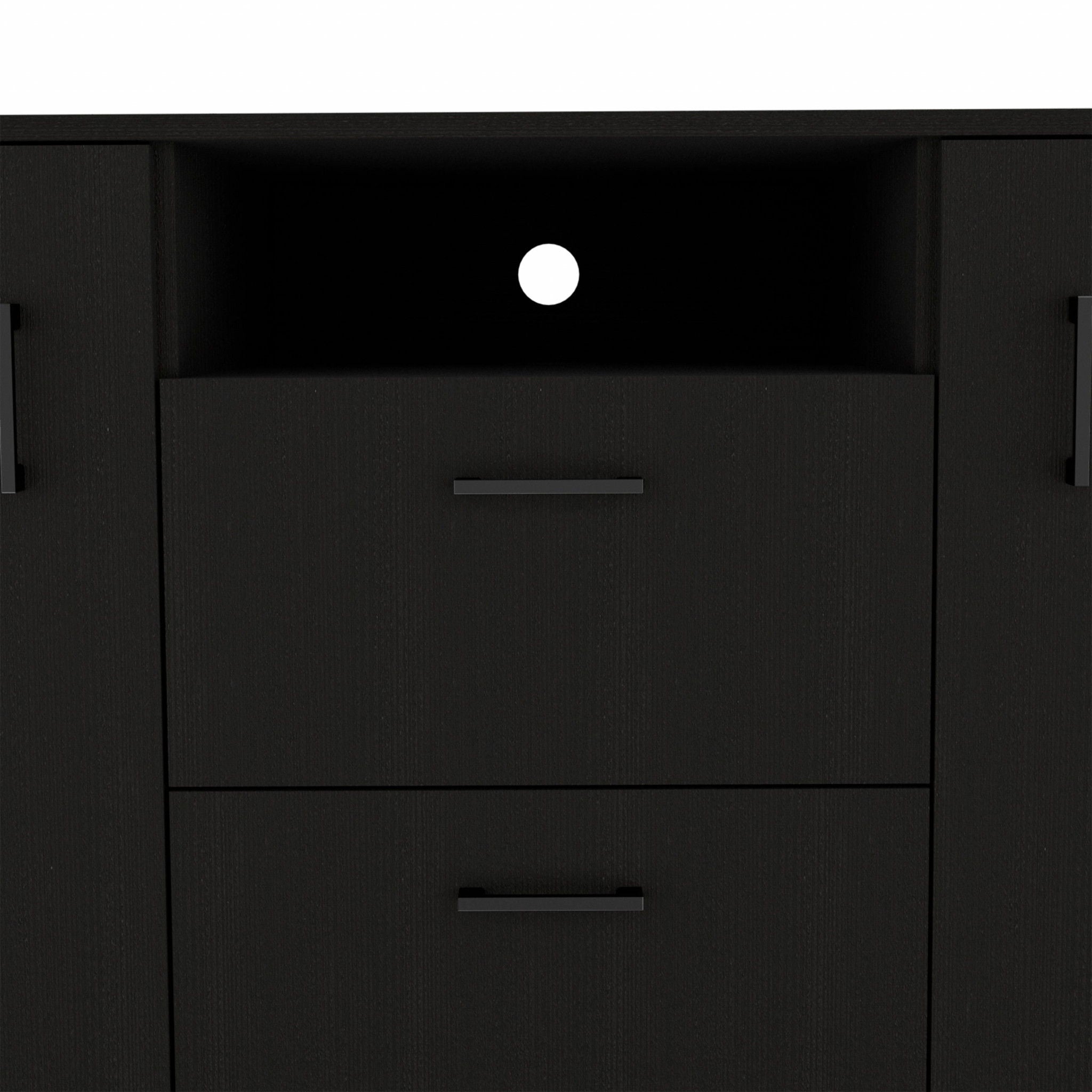 Three Door Closet With Two Drawers - Black