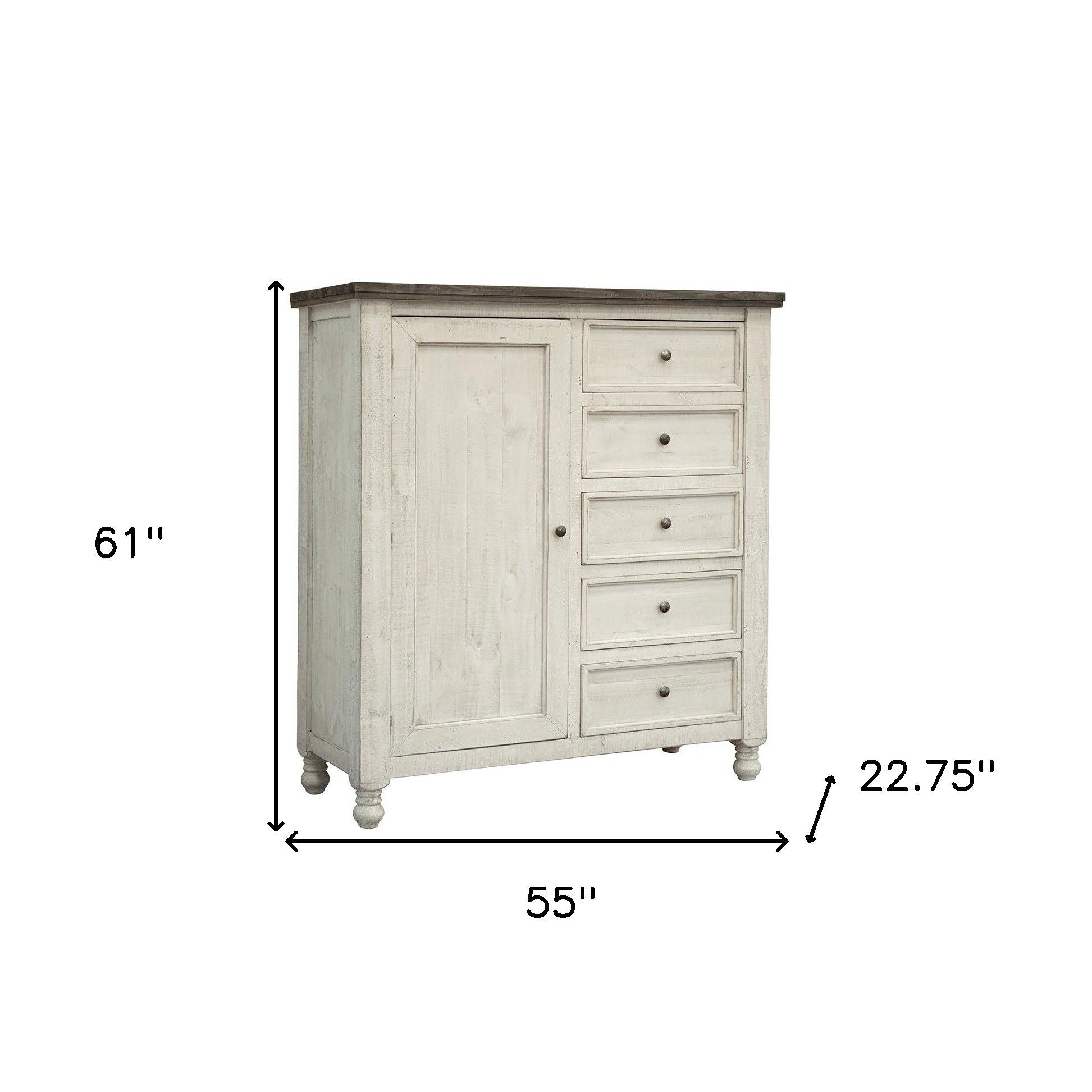 Solid Wood Five Drawer Gentlemans Chest - Gray / Ivory