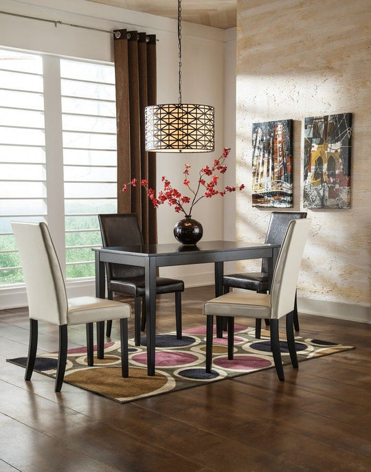 Kimonte - Dining Table Set Dark Brown 5 Pc. - Rectangular Dining Room Table, 2 Ivory Upholstered Side Chairs, 2 Brown Upholstered Side Chairs by Signature Design by Ashley® | Bel Furniture