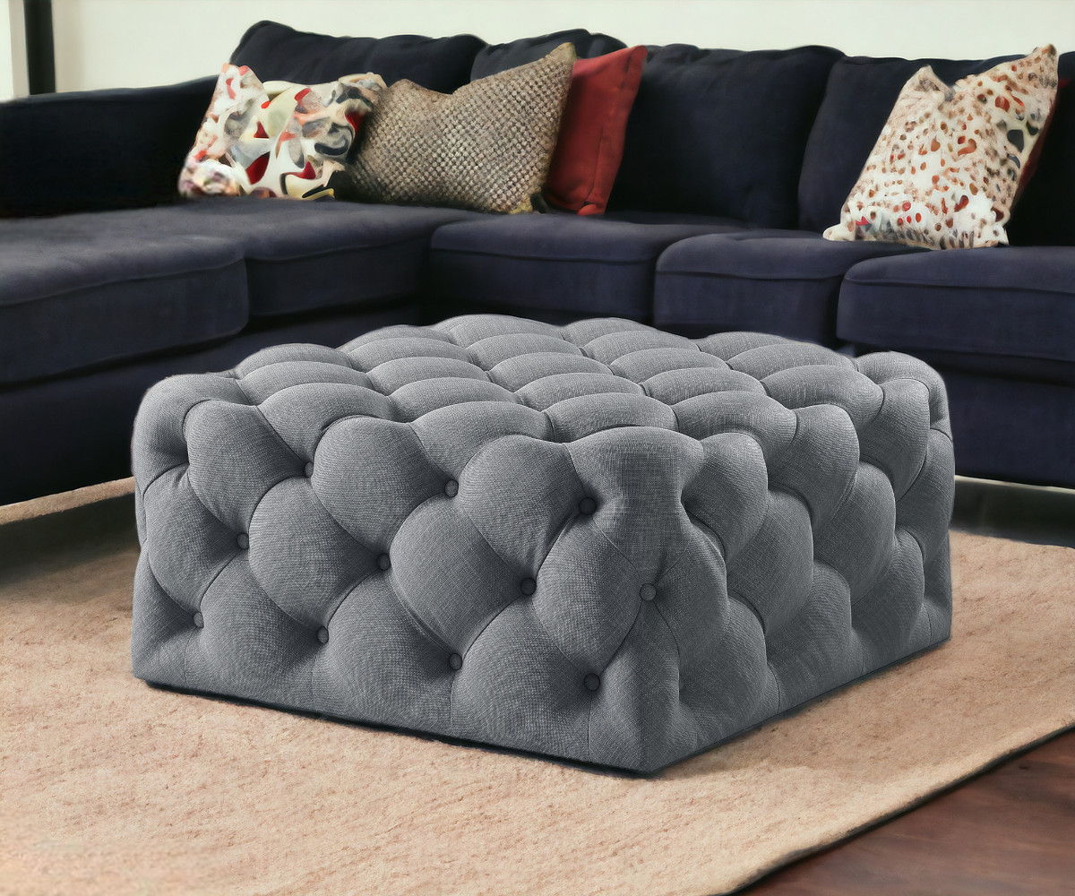 Linen Rolling Tufted Cocktail Ottoman - Light Gray